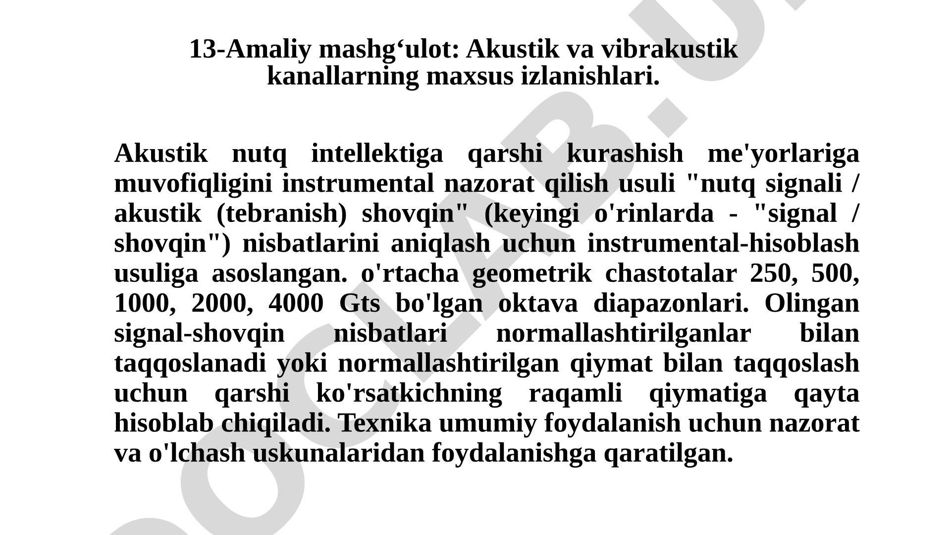 Akustik va vibrakustik kanallarning maxsus izlanishlari