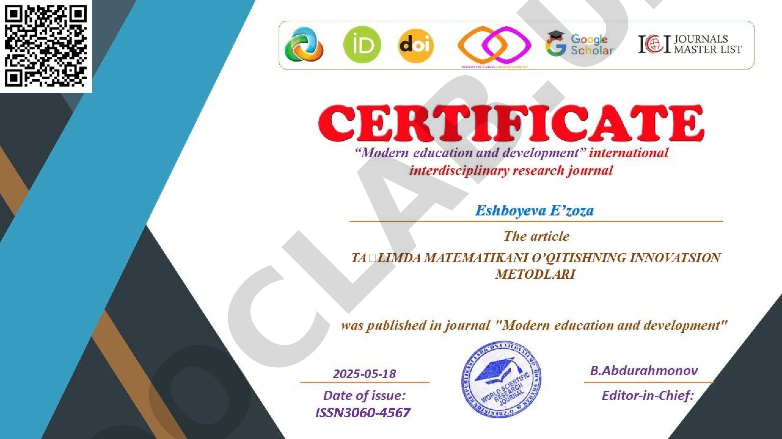 TALIMDA MATEMATIKANI O'QITISHNING INNOVATSION METODLARI