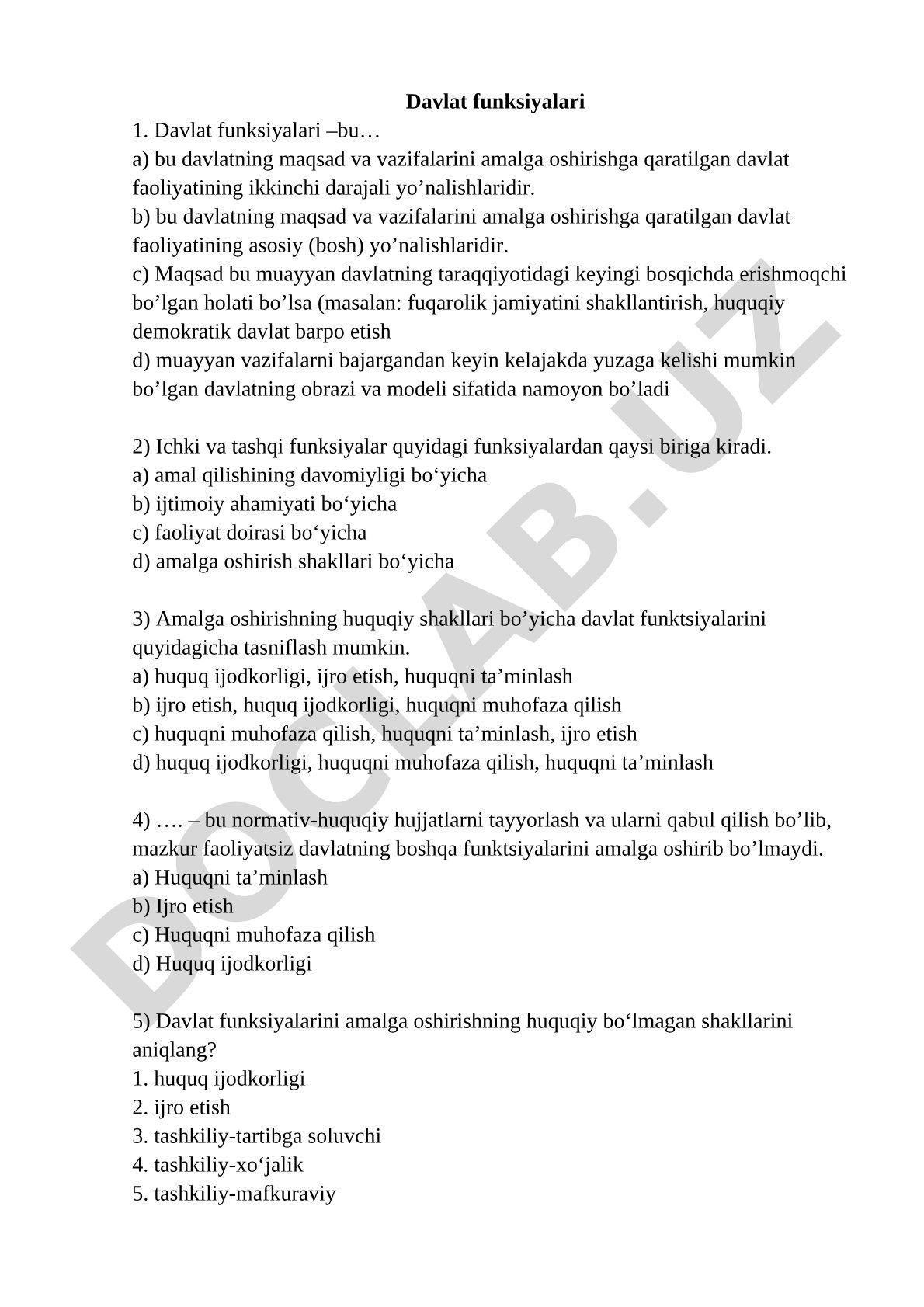 Davlat funksiyalari test