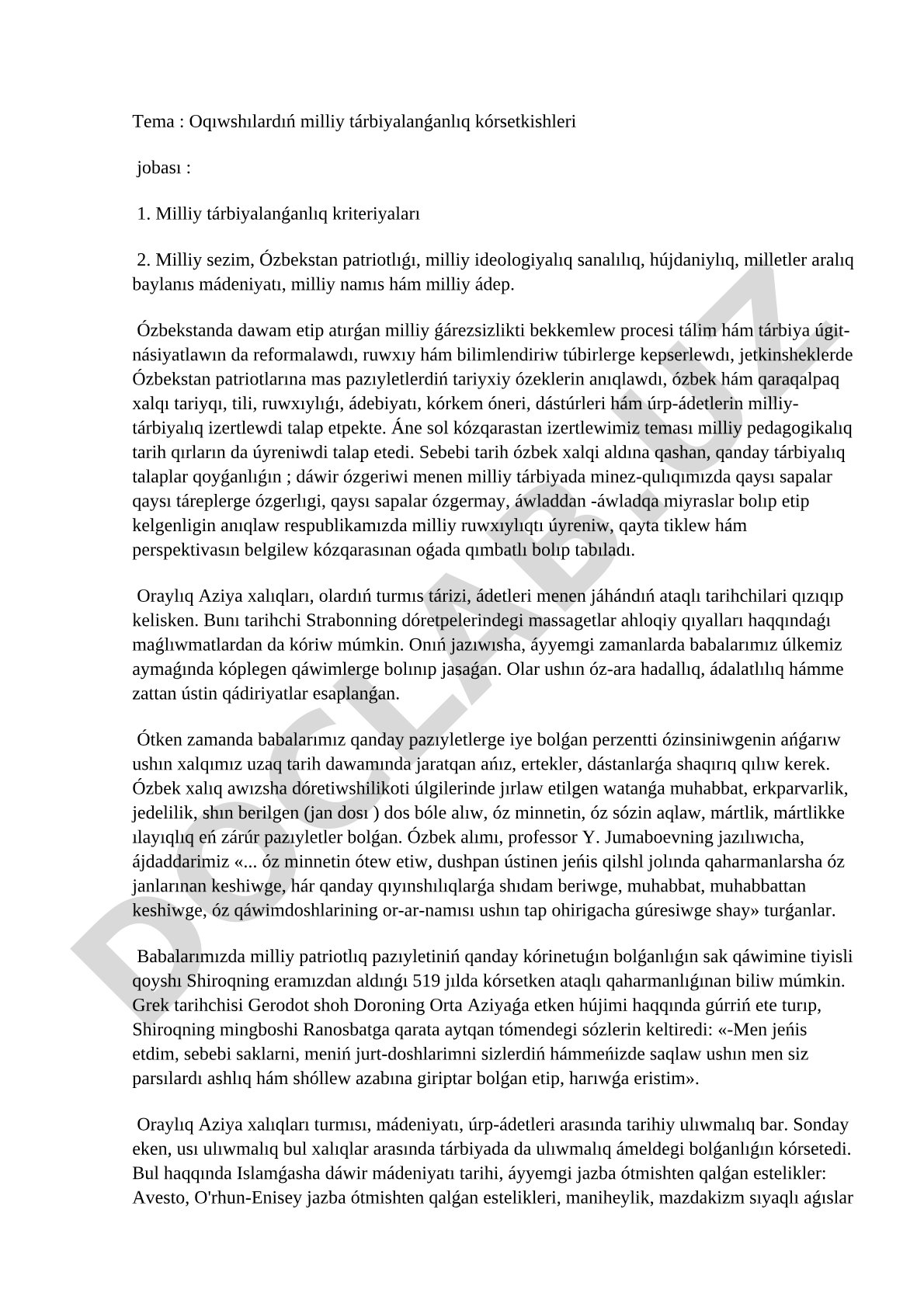 Oqıwshılardıń milliy tárbiyalanǵanlıq kórsetkishleri jobası