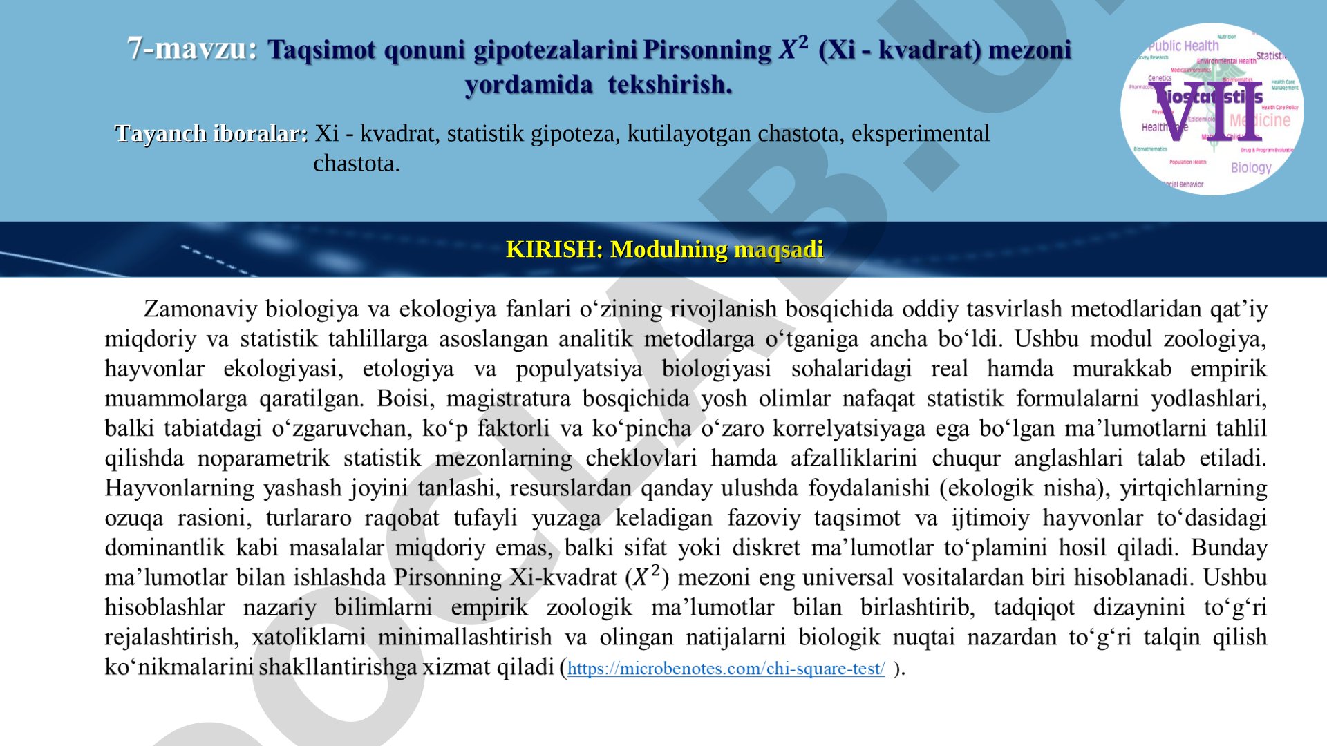 Karl Pirson va Xi-kvadrat testining biostatistikadagi o‘rni