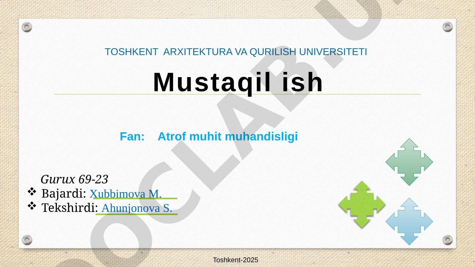 Shahar muhitini transport shovqinidan himoyalash va mikroiqlimni yaxshilash
