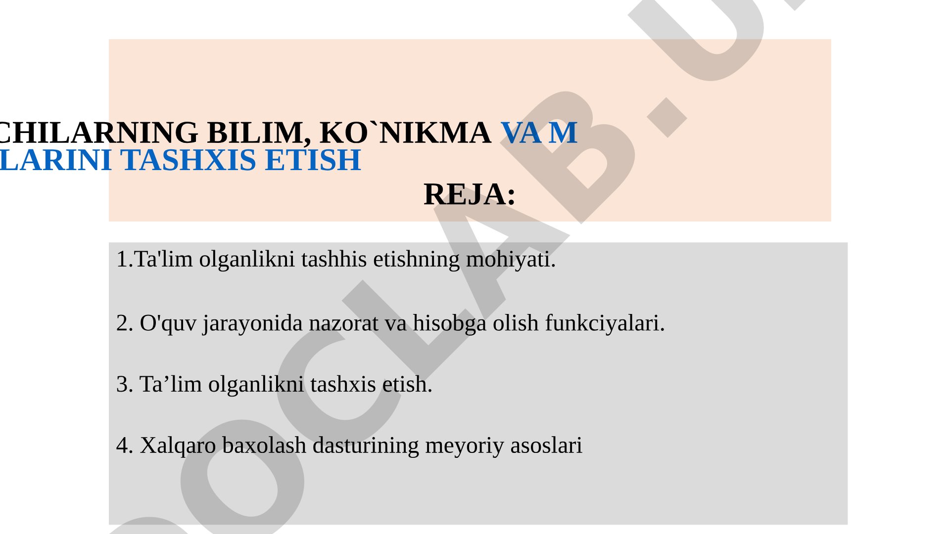 O'quvchilarning bilim, ko'nikma va malakalarini tashxis etish