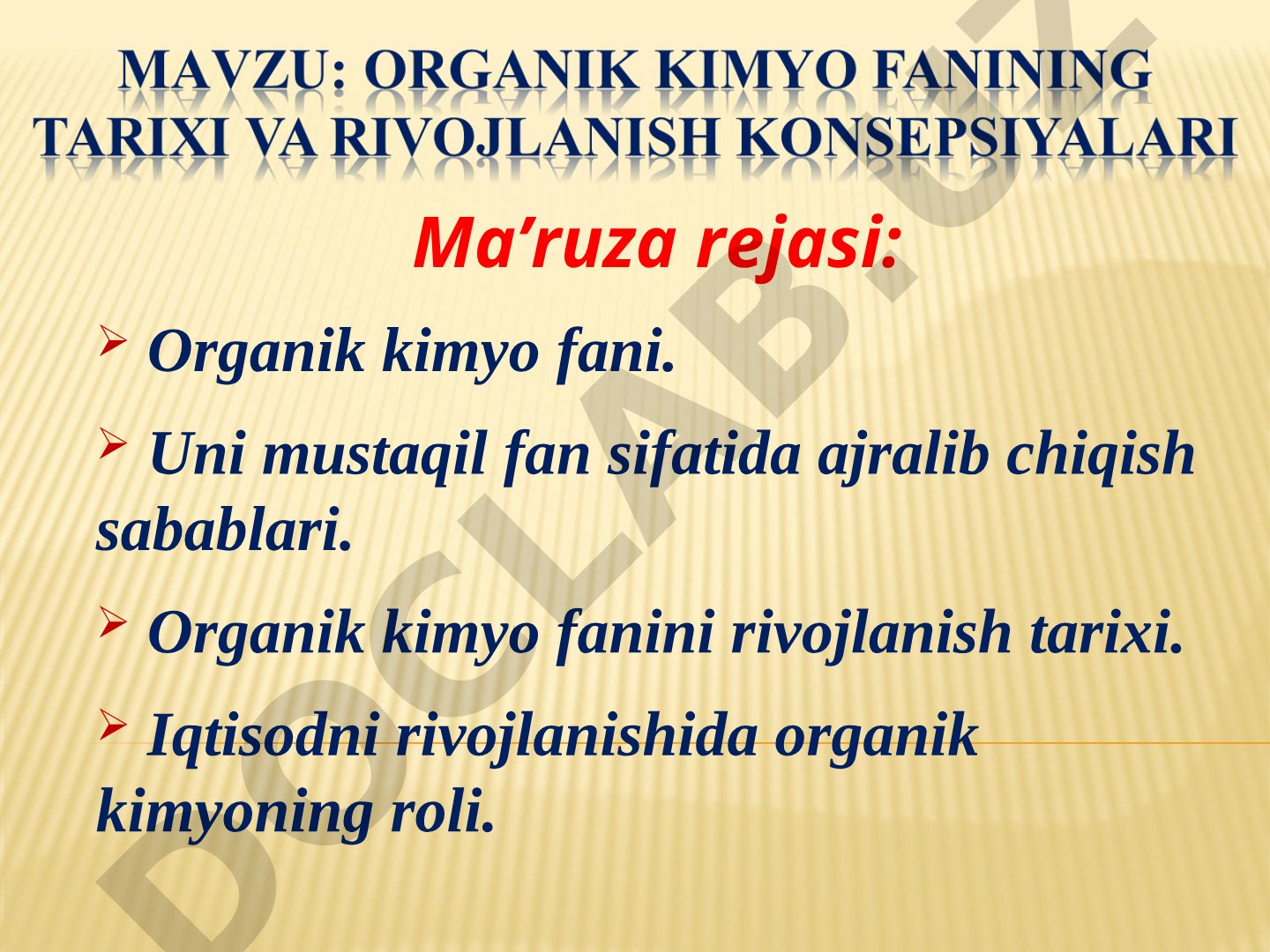 Mа’ruzа rеjаsi: Оrgаnik kimyo fаni