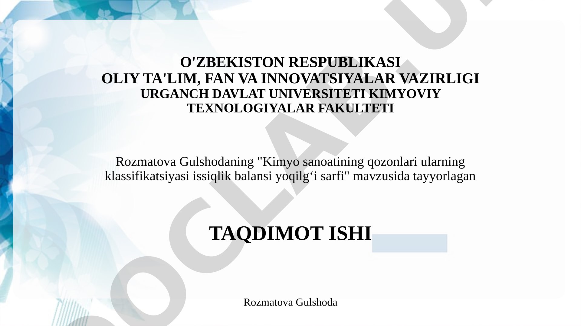 Kimyo sanoatining qozonlari ularning klassifikatsiyasi issiqlik balansi yoqilgʻi sarfi