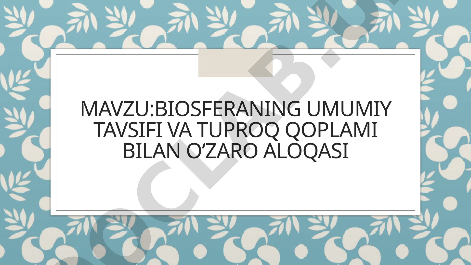 Biosferaning umumiy tavsifi va tuproq qoplami bilan o‘zaro aloqasi