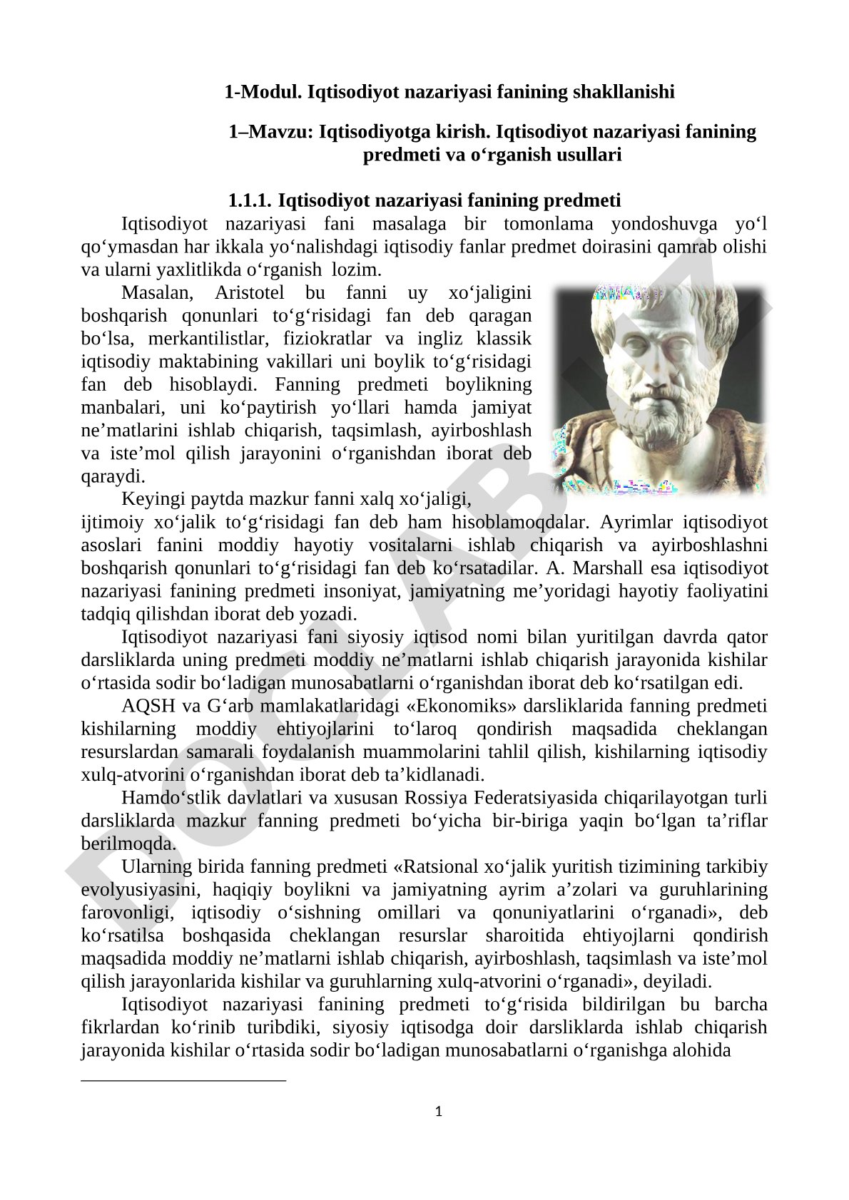 Iqtisodiyotga kirish. Iqtisodiyot nazariyasi fanining predmeti va o‘rganish usullari