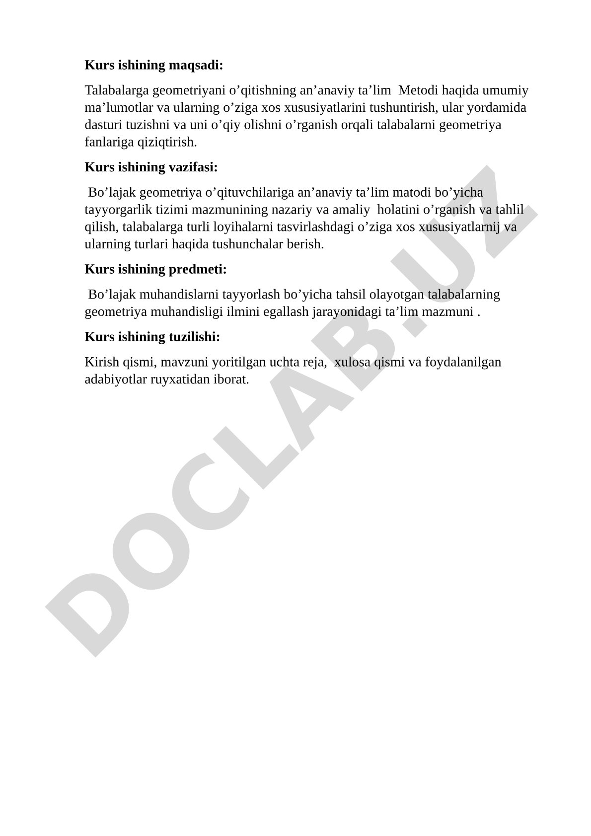 Kurs ishi Gilbert aksiomalar sistemasi haqida, geometriyani o'qitish metodlari bilan