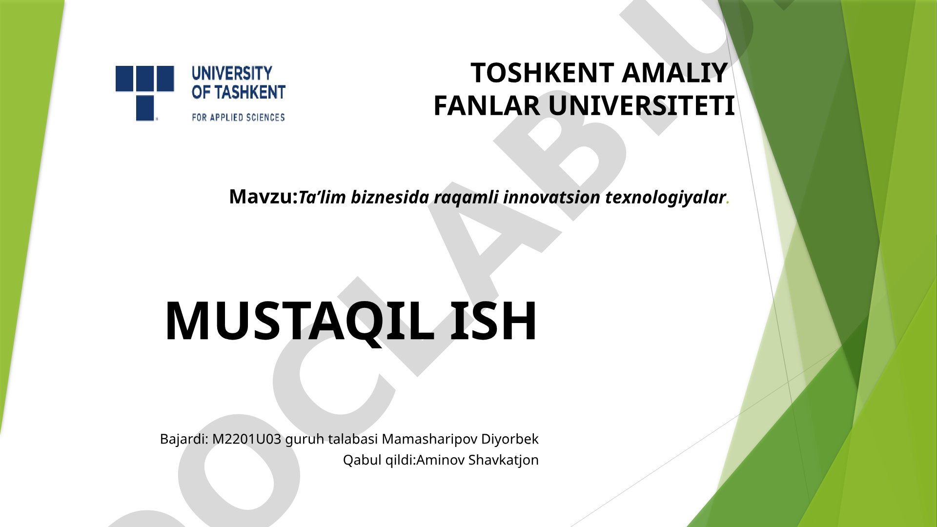 Ta'lim biznesida raqamli innovatsion texnologiyalar