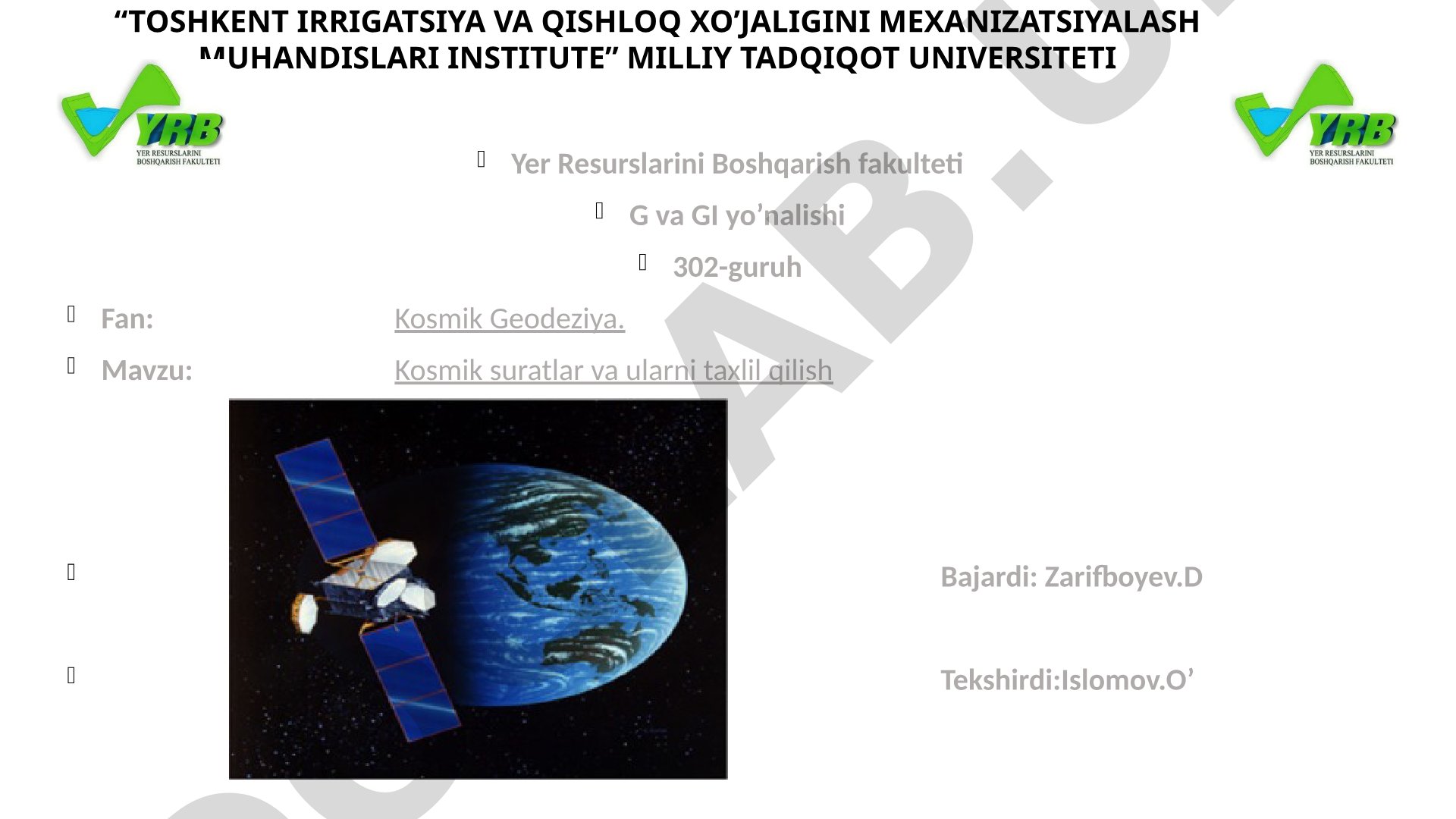 Kosmik suratlar va ularni taxlil qilish