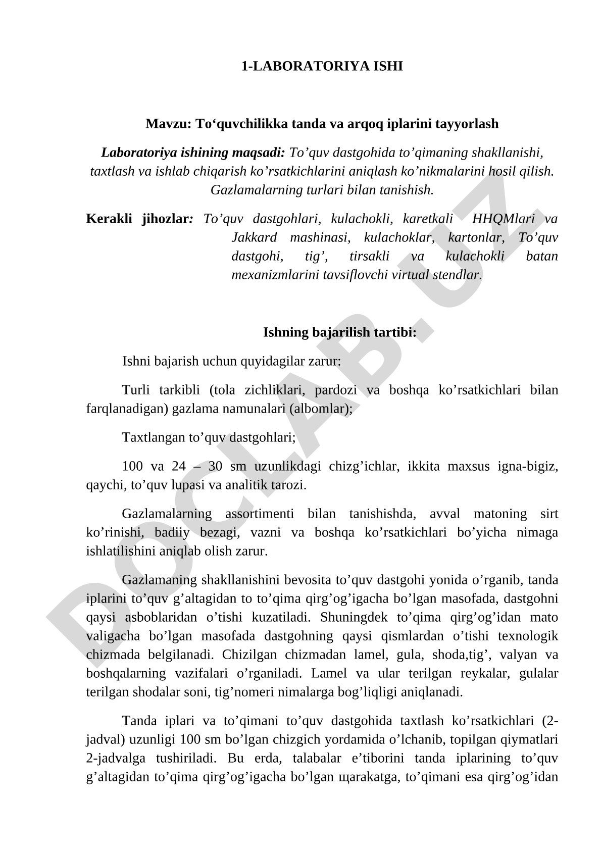 To‘quvchilikka tanda va arqoq iplarini tayyorlash