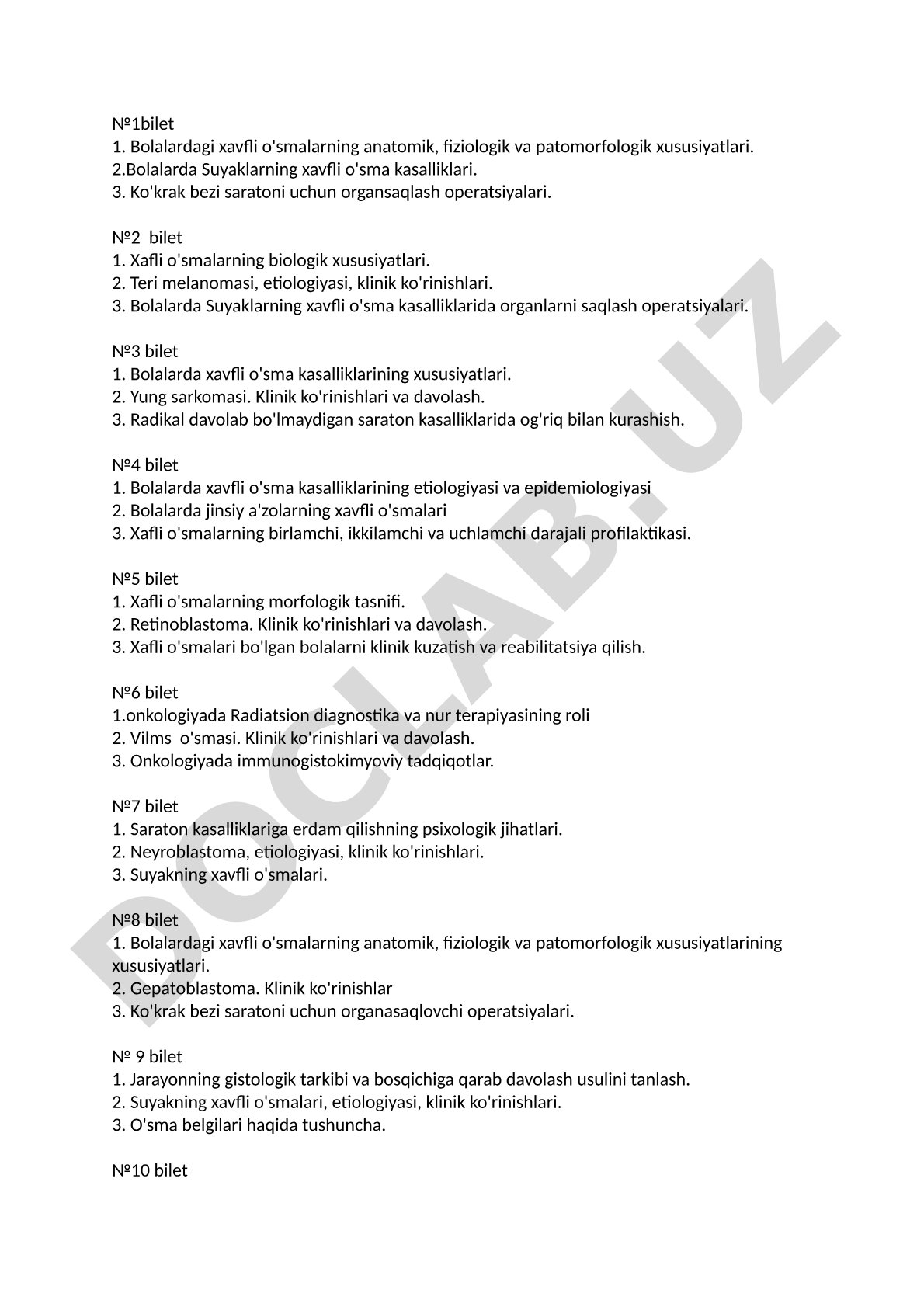 Bolalardagi xavfli o'smalarning anatomik, fiziologik va patomorfologik xususiyatlari