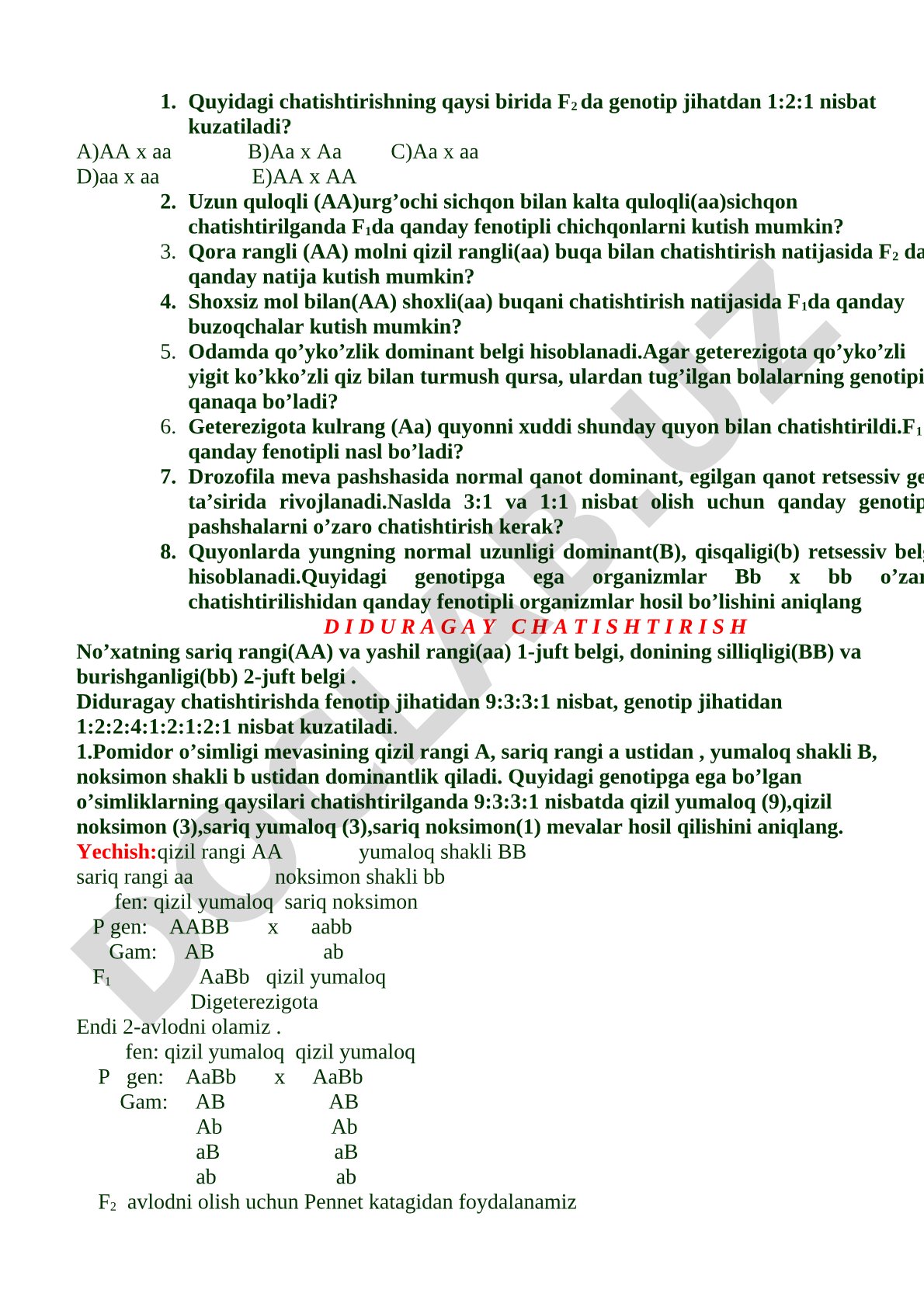 Monoduragay chatishtirish bo'yicha masalalar