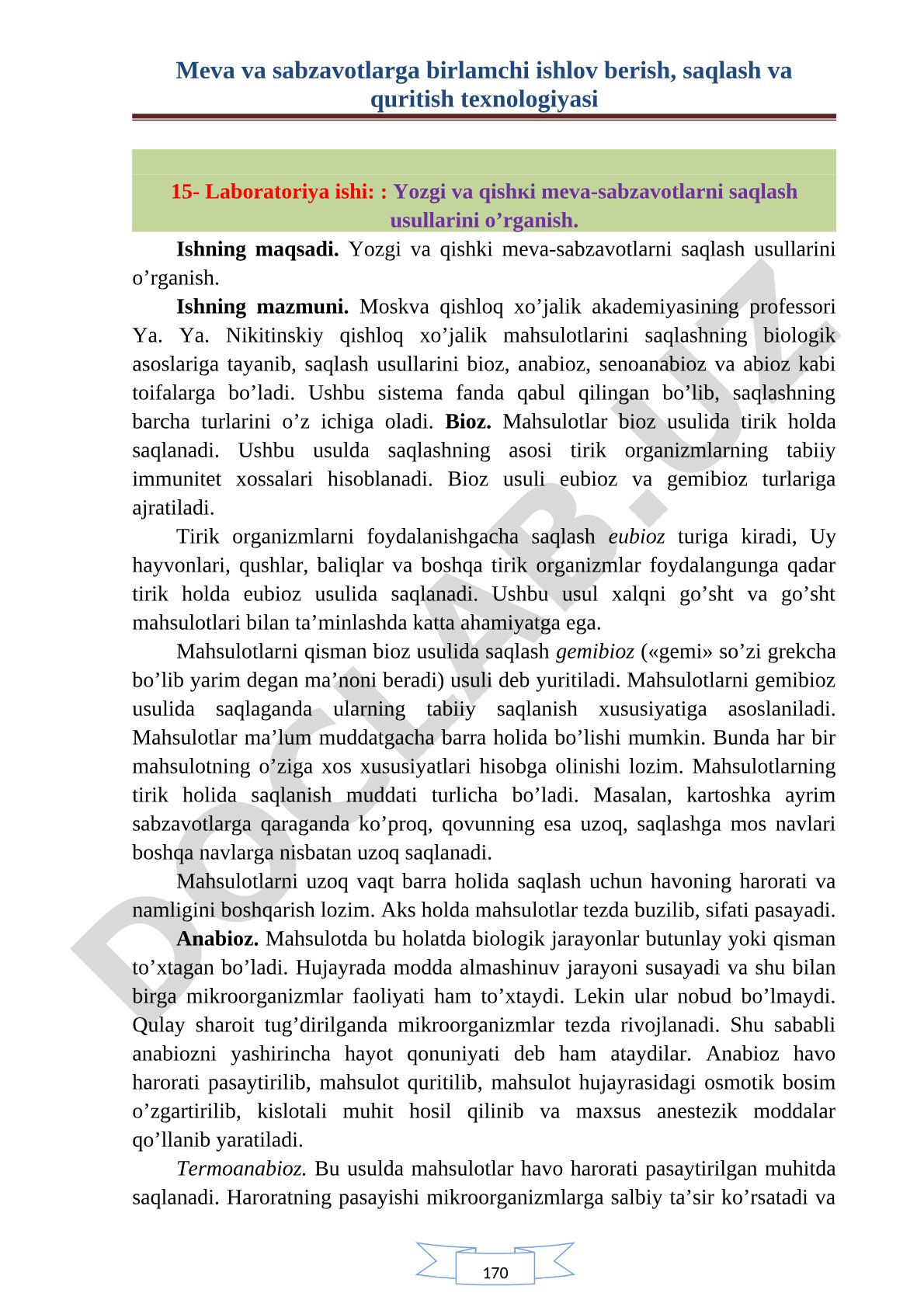 Yozgi va qishki meva-sabzavotlarni saqlash usullarini o'rganish