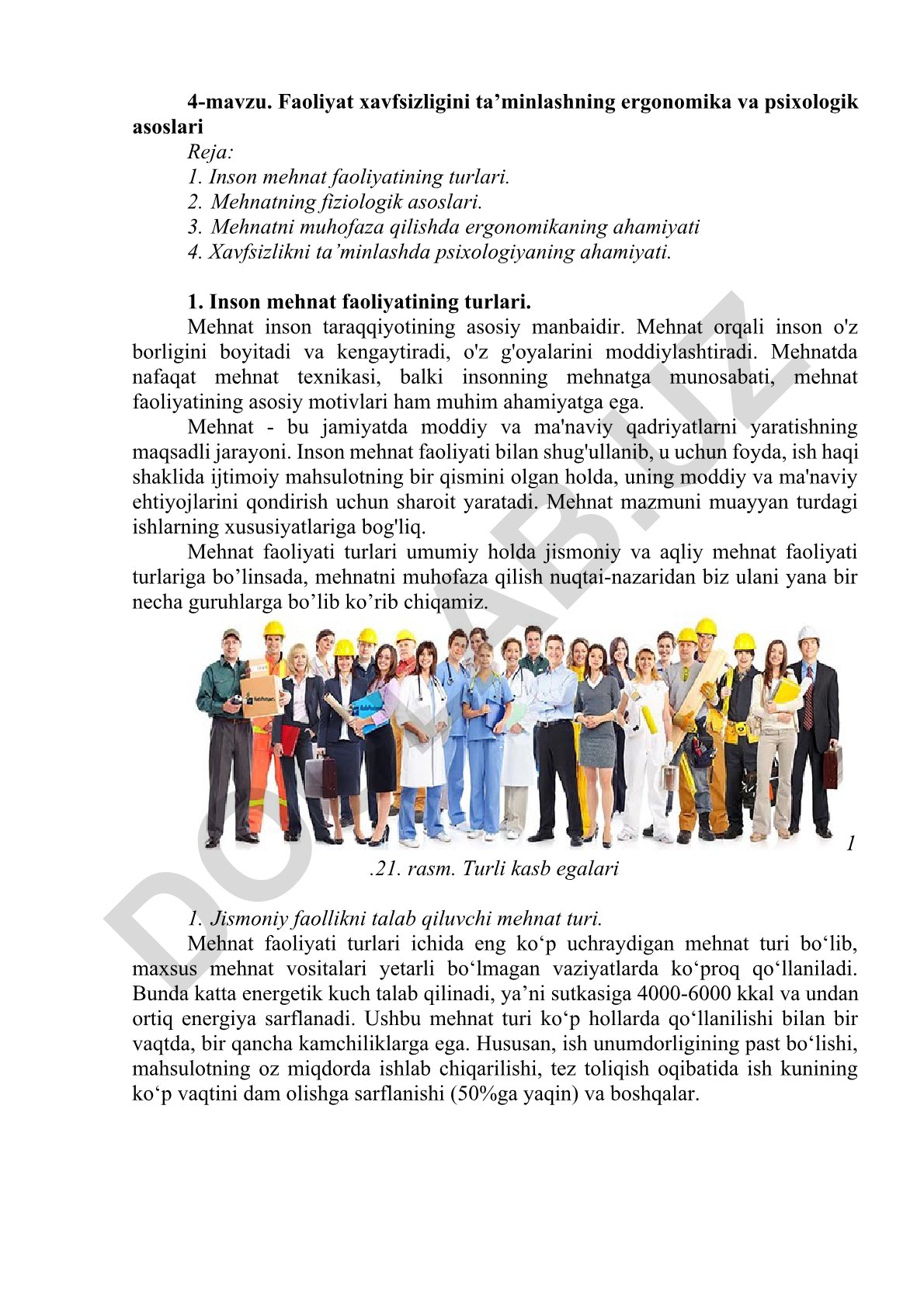 Faoliyat xavfsizligini ta’minlashning ergonomika va psixologik asoslari