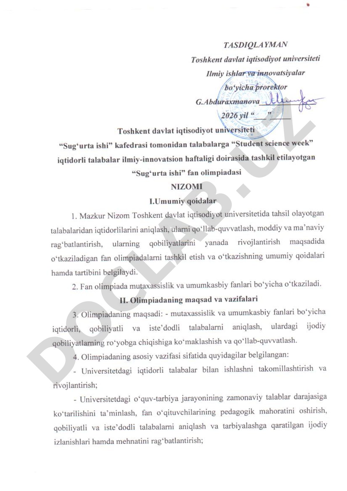 “Sug'urta ishi” fan olimpiadasi NIZOMI