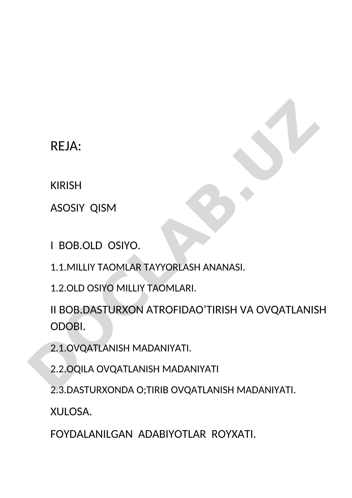 Markaziy Osiyo xalqlarining milliy taomlari va ovqatlanish madaniyati