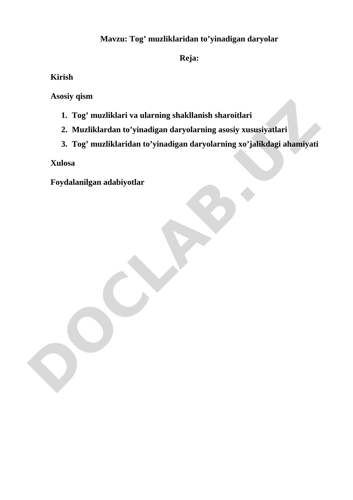 Tog’ muzliklaridan to’yinadigan daryolar