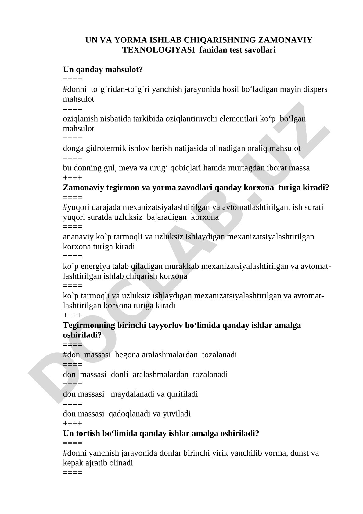 Un va yorma ishlab chiqarishning zamonaviy texnologiyasi