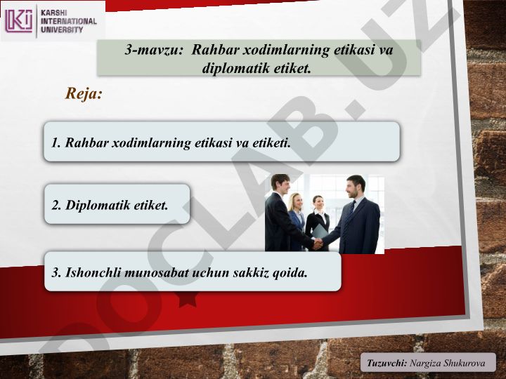 Rahbar xodimlarning etikasi va diplomatik etiket