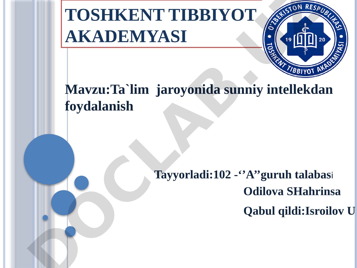 Ta`lim jaroyonida sunniy intellekdan foydalanish