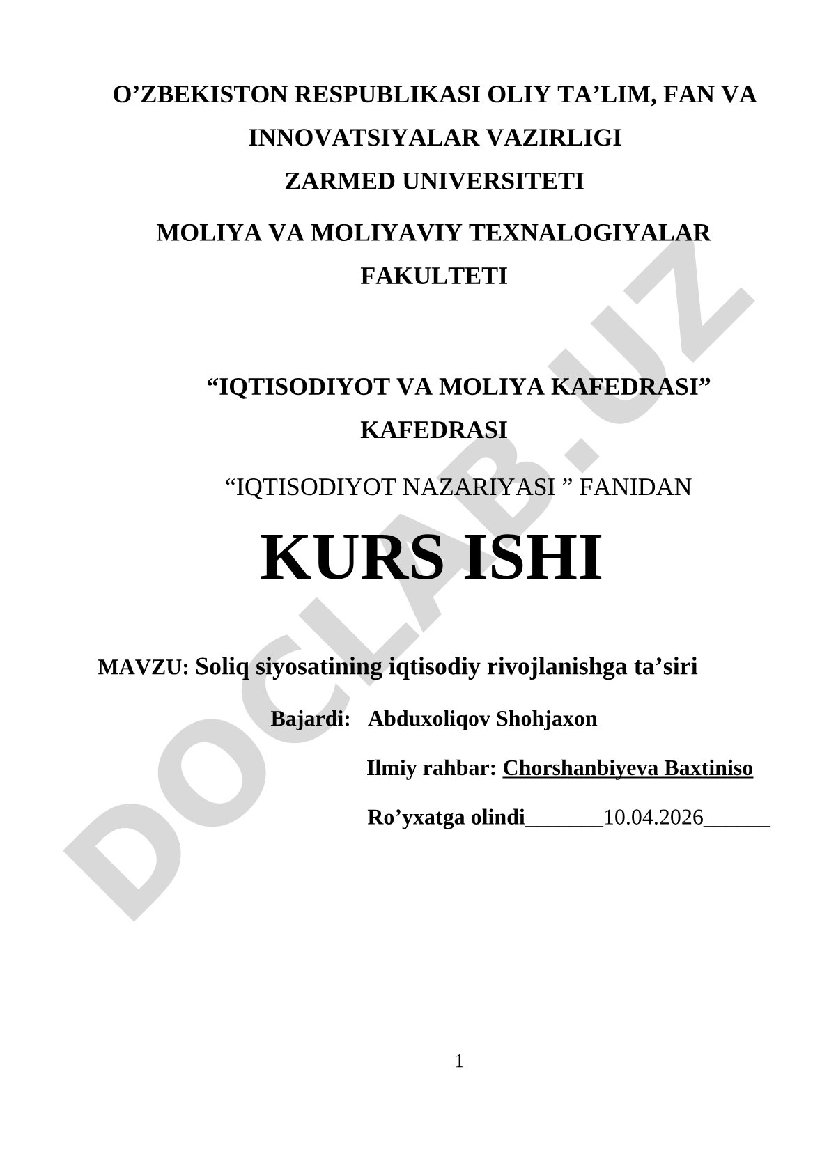 Soliq siyosatining iqtisodiy rivojlanishga ta’siri