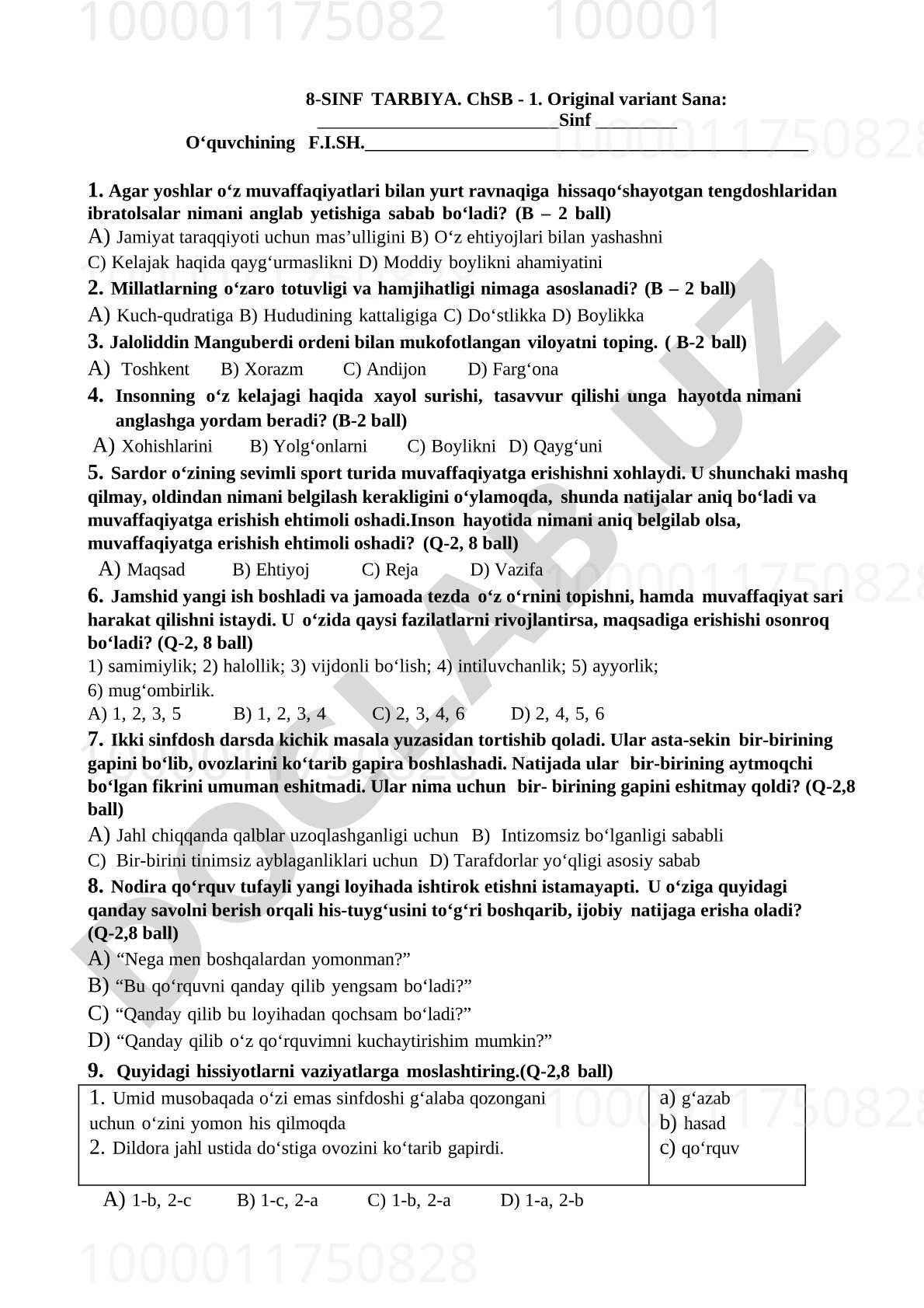 8-SINF TARBIYA. ChSB - 1. Original variant