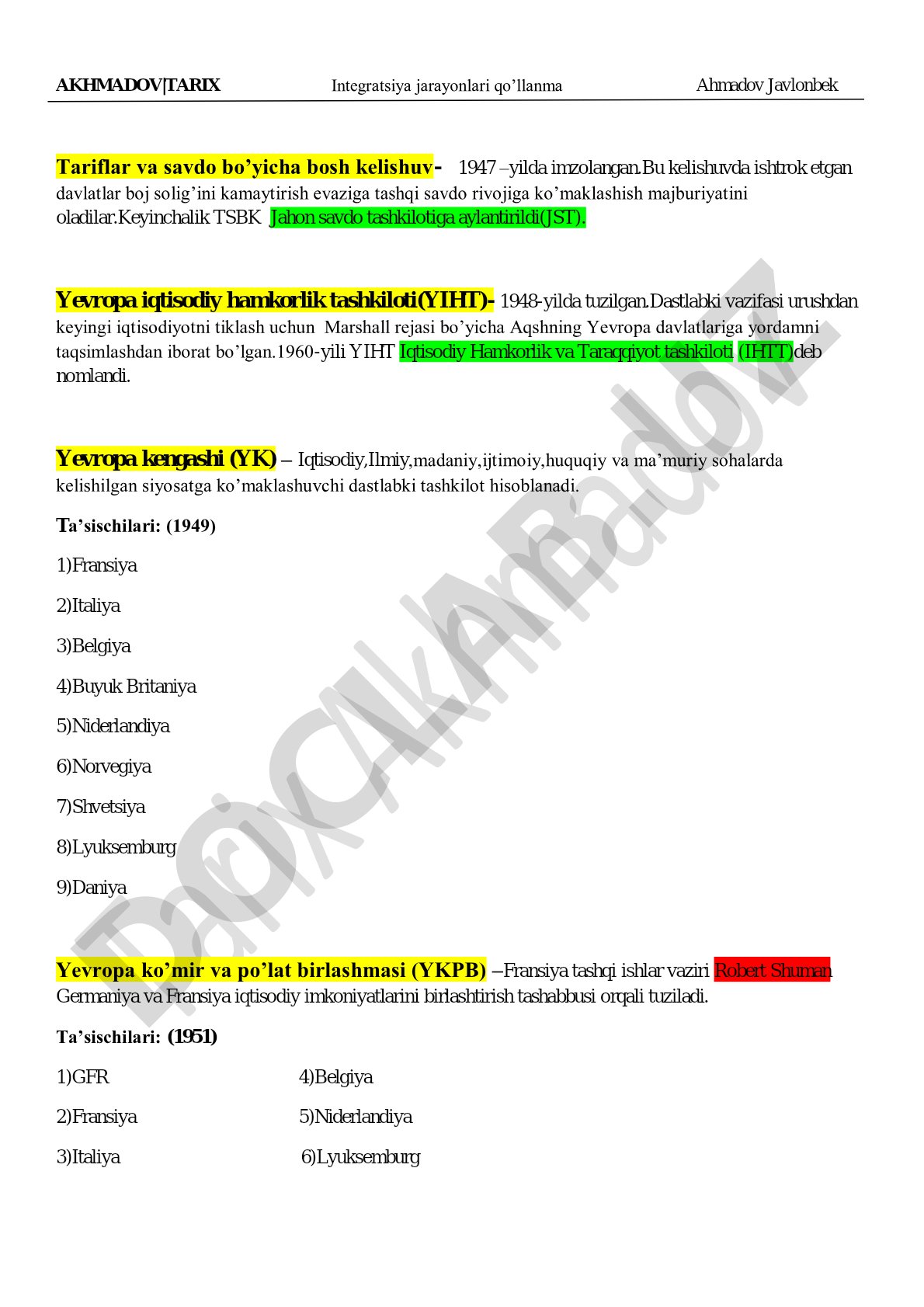 Integratsiya jarayonlari tarixi