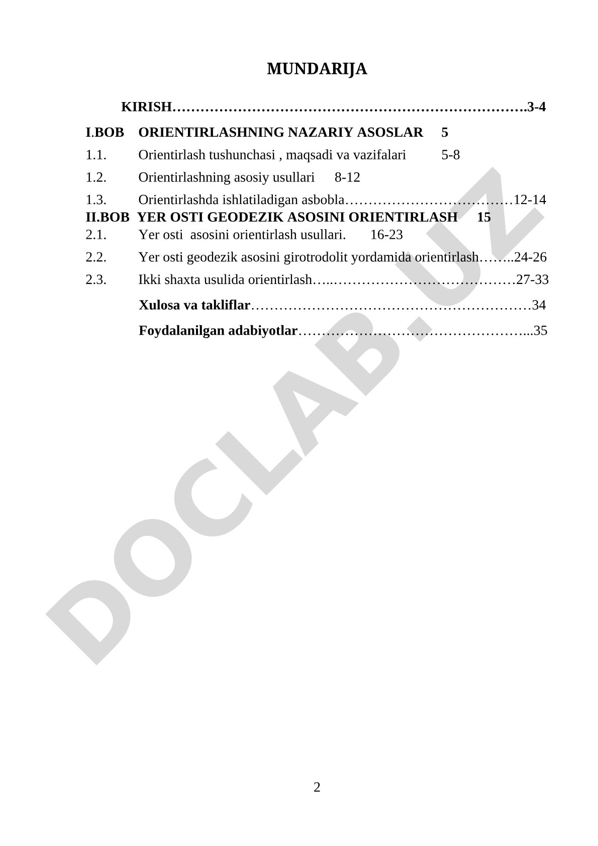 Orientirlash usullari, asboblari va yer osti geodezik asosini orientirlash haqida