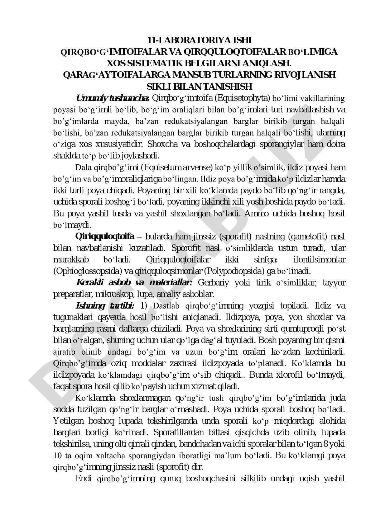 Qirqbo'g'imtoifalar va qirqquloqtoifalar sistematik belgilari hamda qarag'aytoifalar rivojlanish sikli