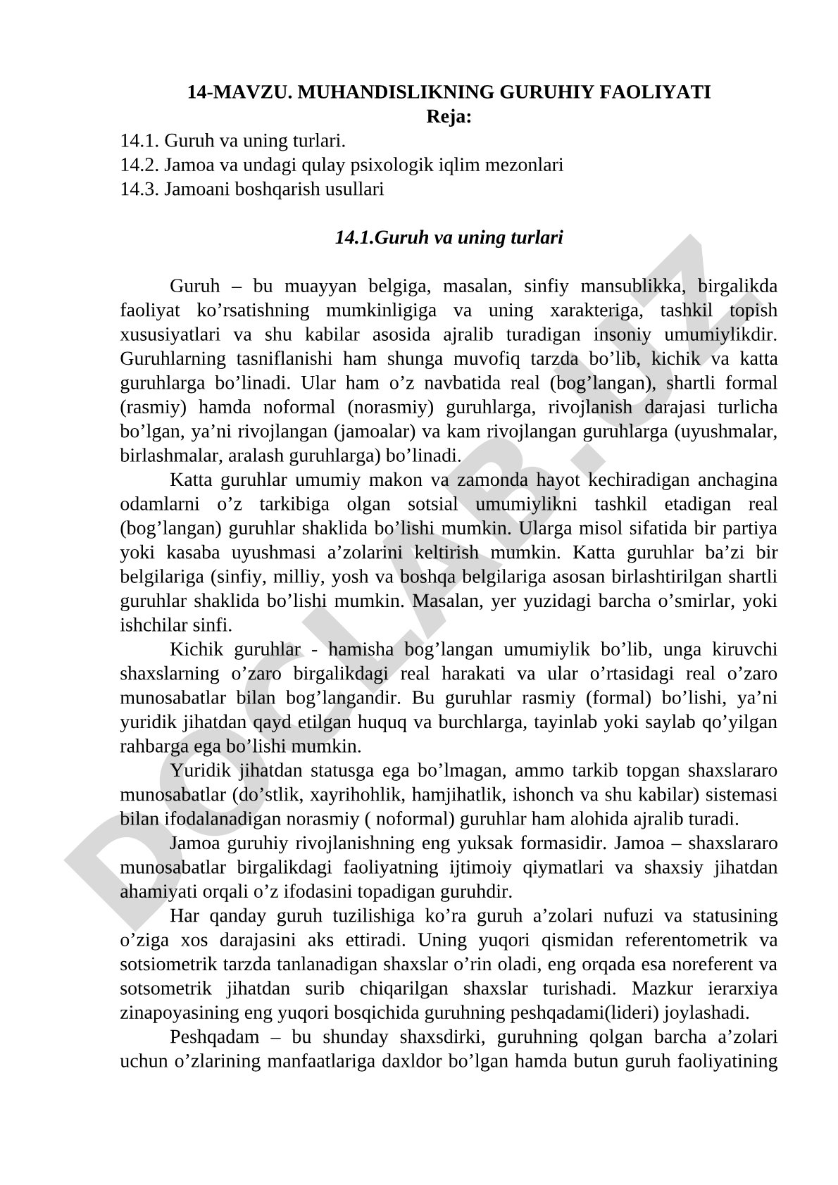 Muhandislikda guruh tushunchasi, turlari va jamoani boshqarish usullari bayon etilgan