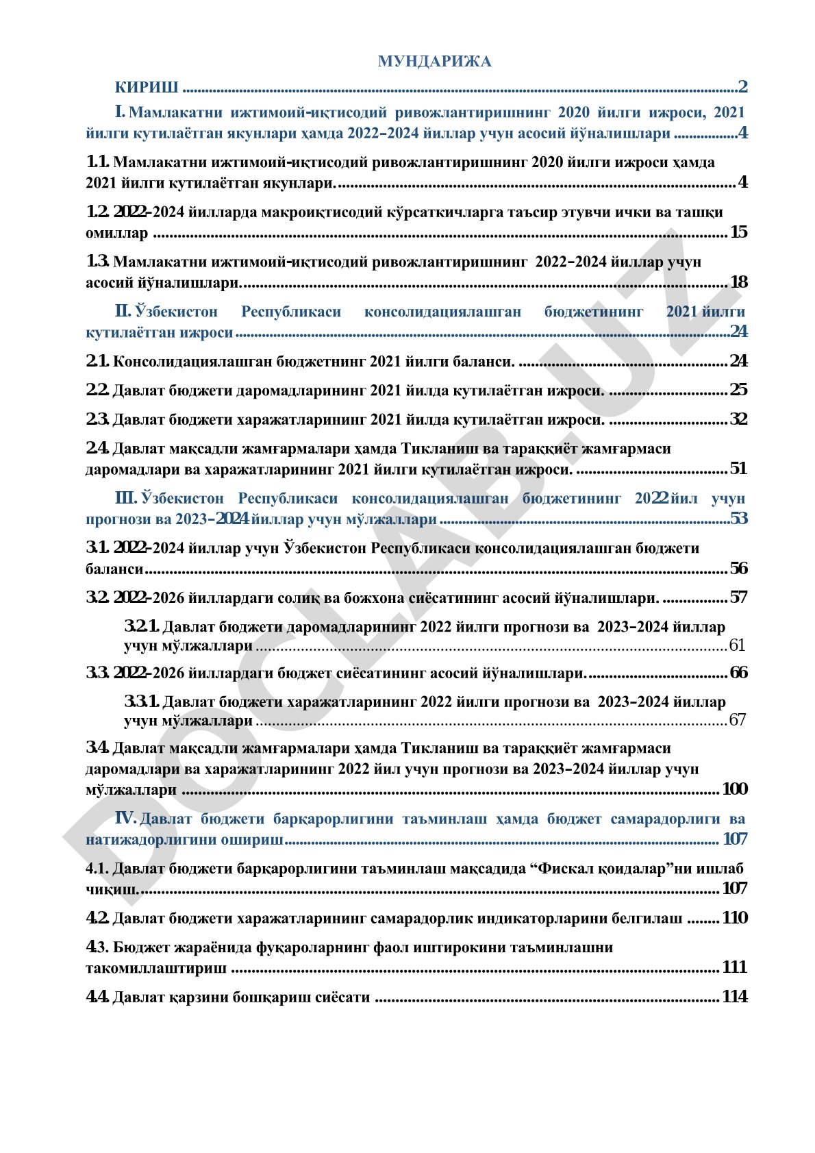 Мамлакатни ижтимоий-иқтисодий ривожлантиришнинг 2020 йилги ижроси, 2021 йилги кутилаётган якунлари ҳамда 2022–2024 йиллар учун асосий йўналишлари