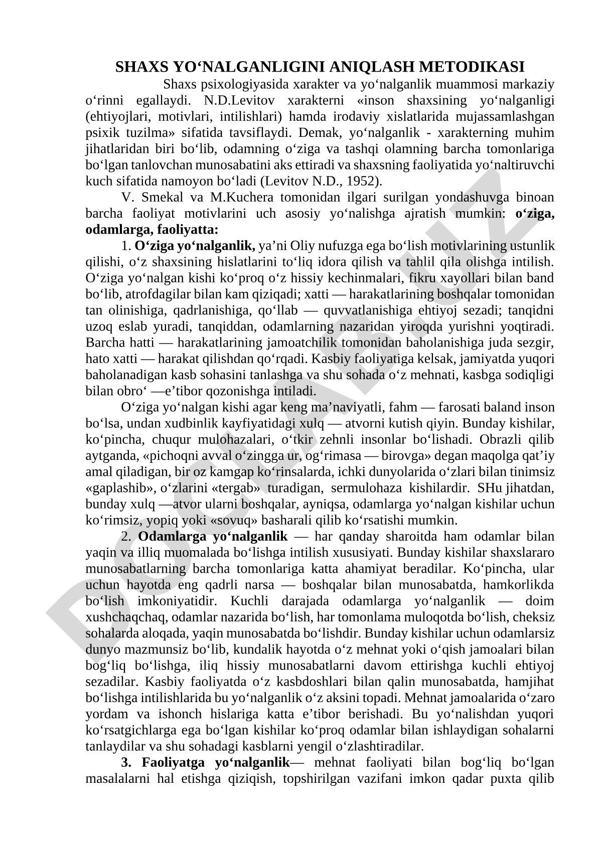 Shaxs yo‘nalganligini aniqlash metodikasi