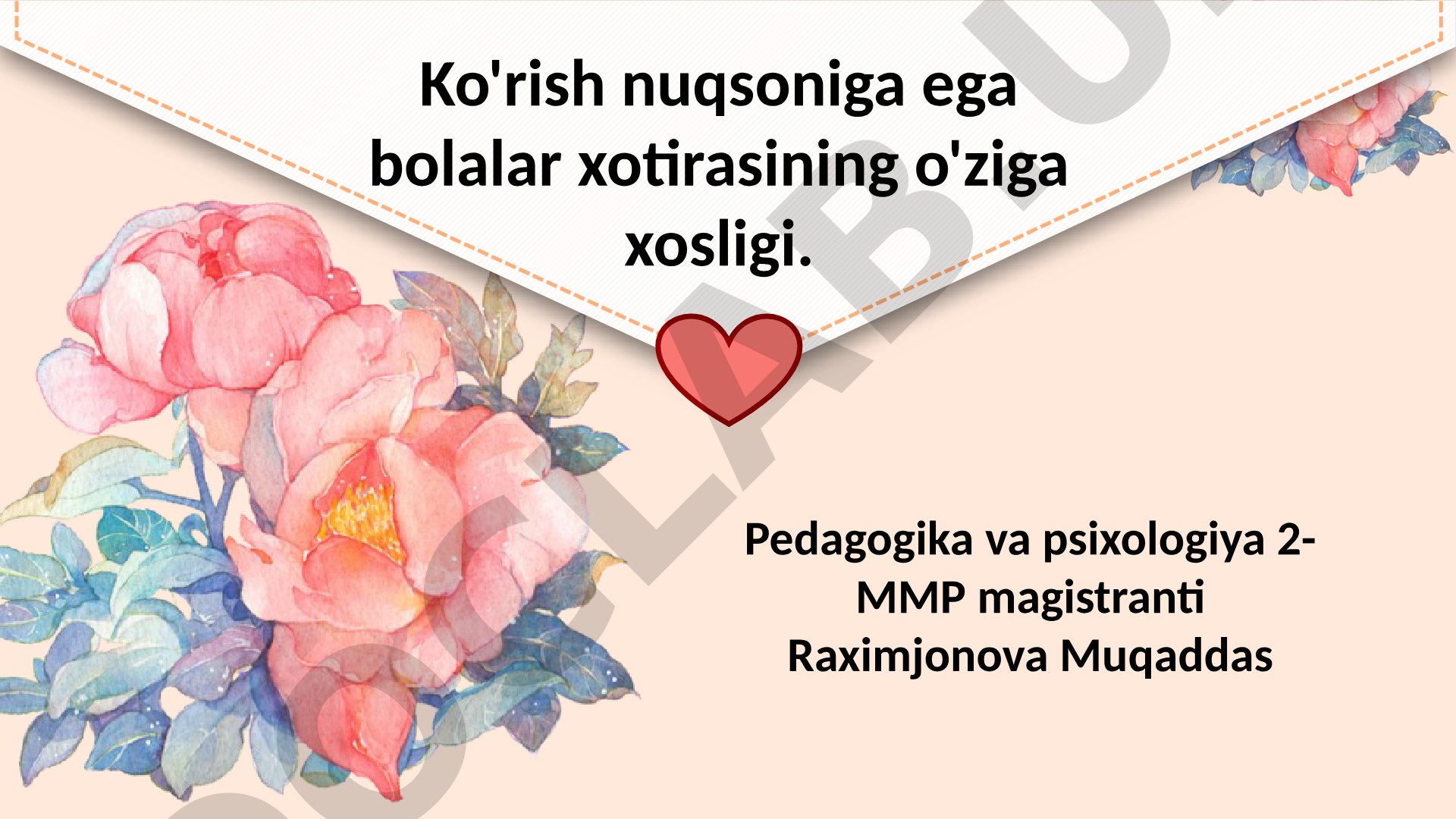 Ko'rish nuqsoniga ega bolalar xotirasining o'ziga xosligi