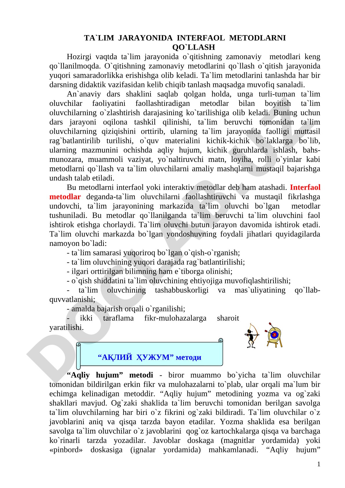 Ta`lim jarayonida interfaol metodlarni qo`llash