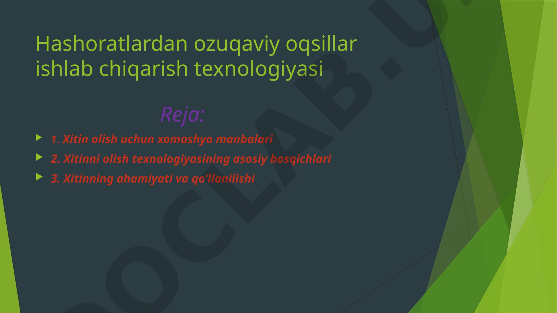 Hashoratlardan ozuqaviy oqsillar ishlab chiqarish texnologiyasi