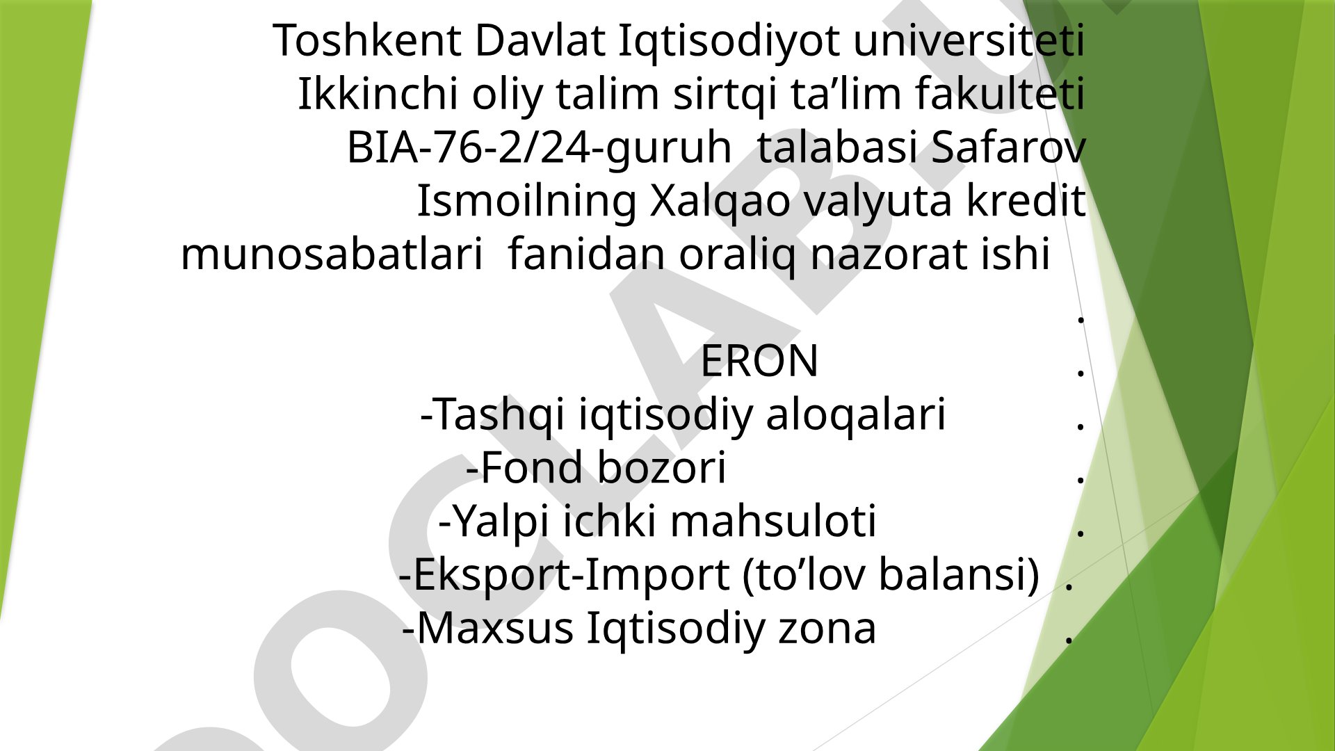 Eron Davlatining tashqi iqtisodiy aloqalari
