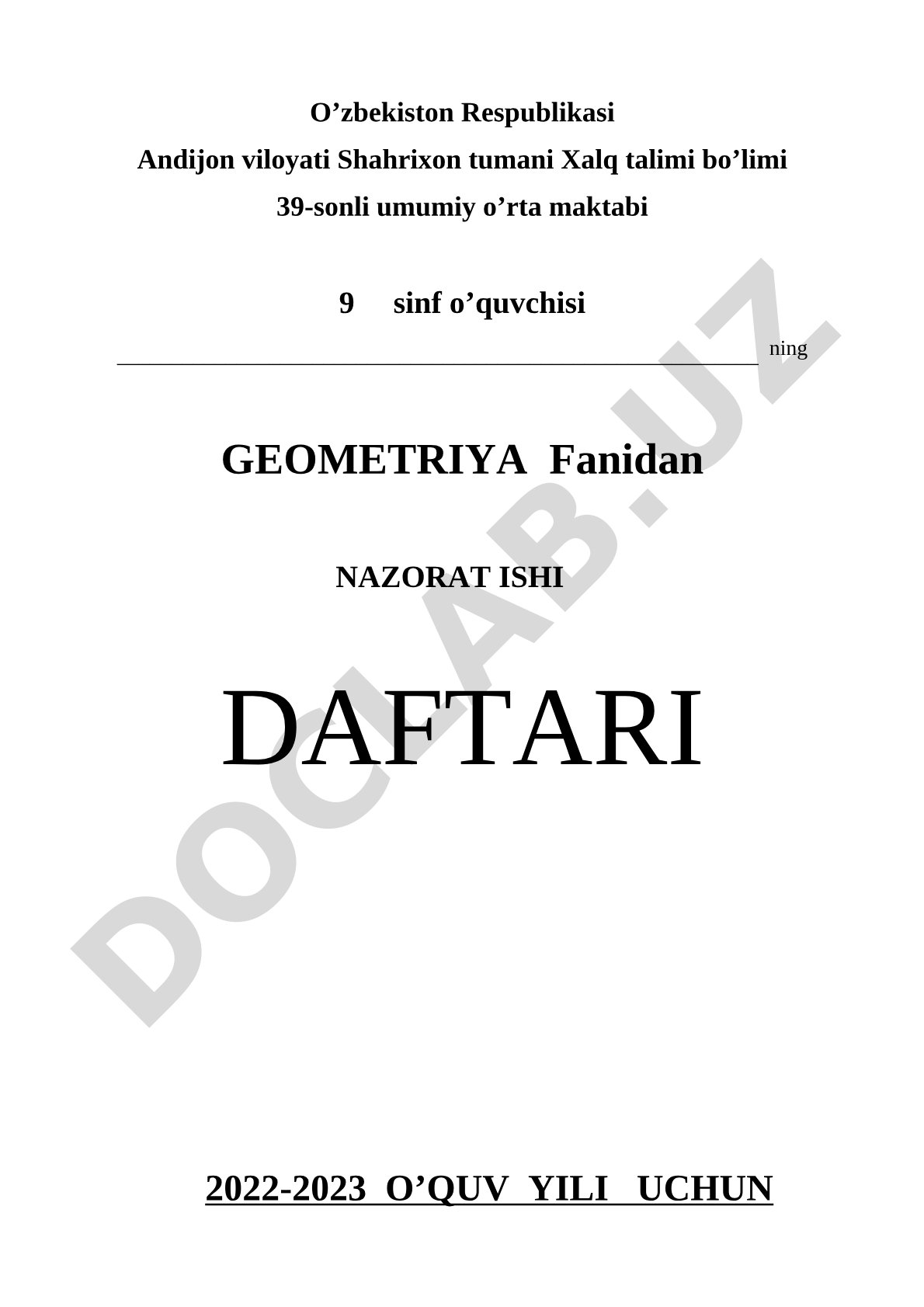 Geometriya fanidan nazorat ishi daftari