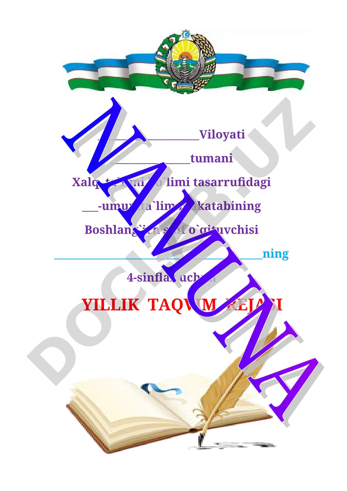 4-sinflar uchun yillik taqvim rejasi