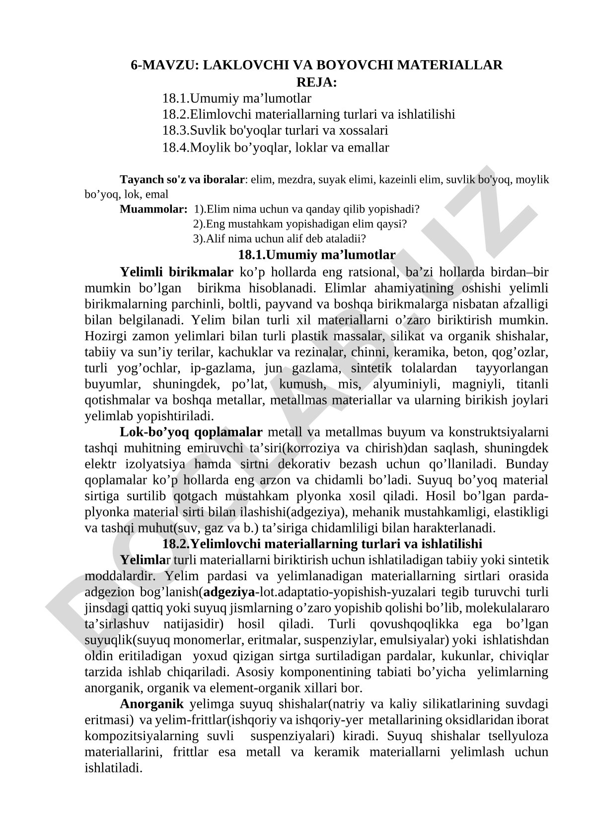 Laklovchi va boyovchi materiallar