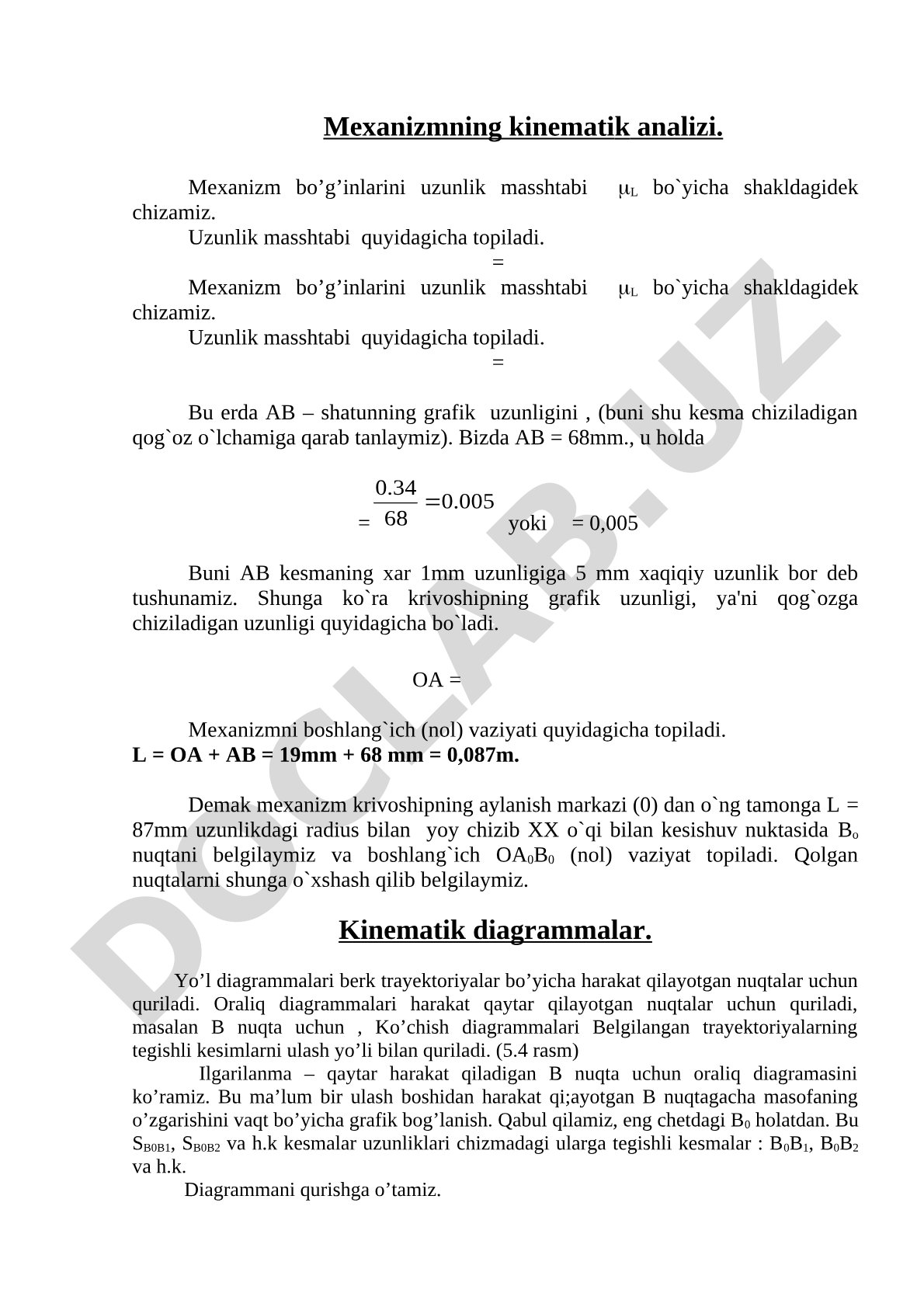 Mexanizmning kinematik analizi