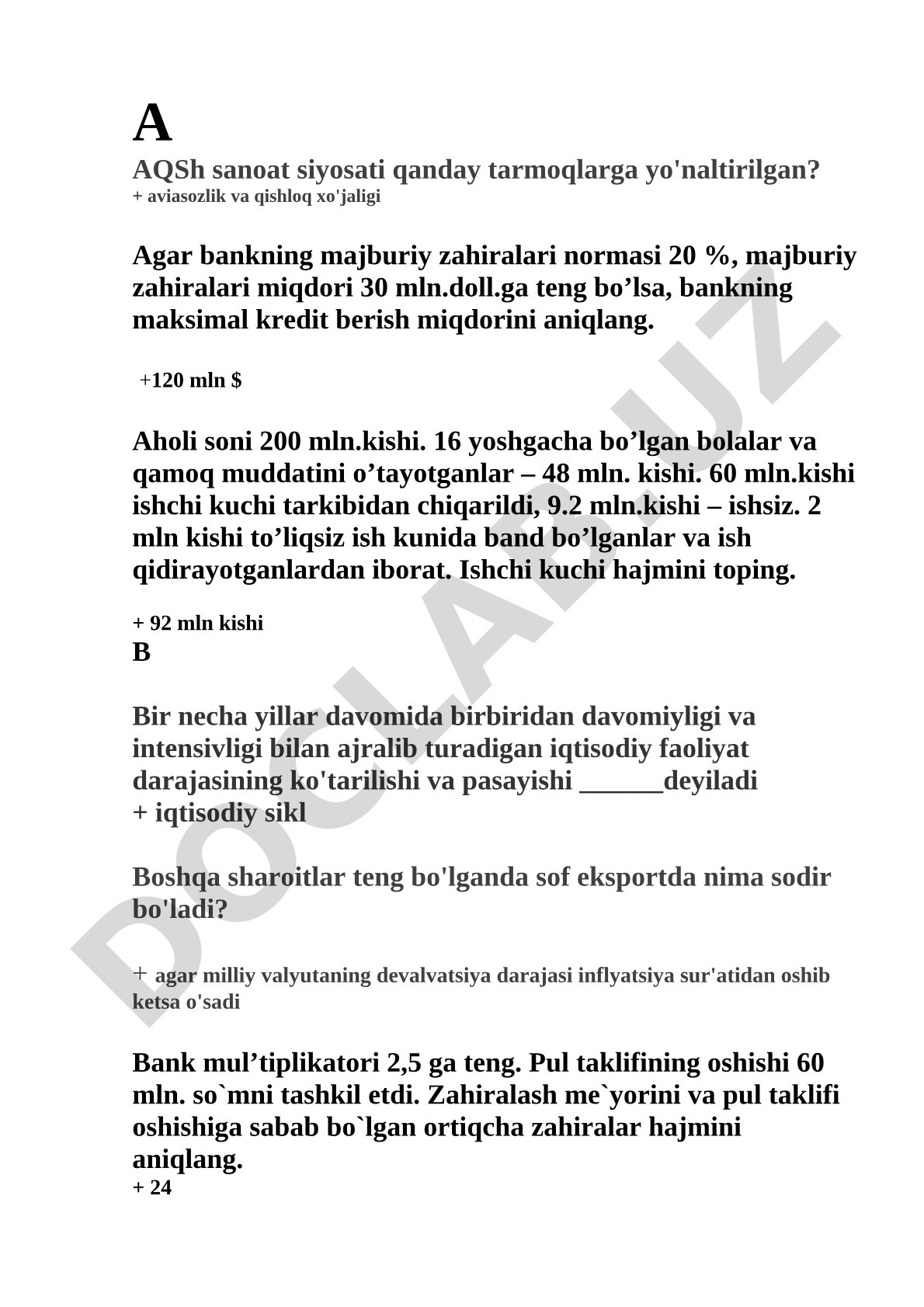 Makroiqtisodiyot test savollari