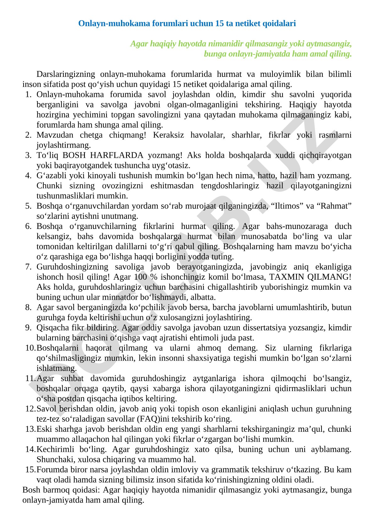 Onlayn-muhokama forumlari uchun netiket qoidalari