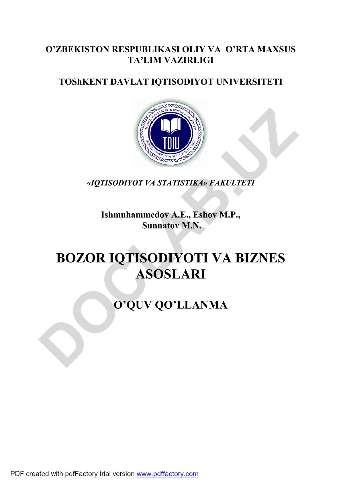 Bozor iqtisodiyoti va biznes asoslari