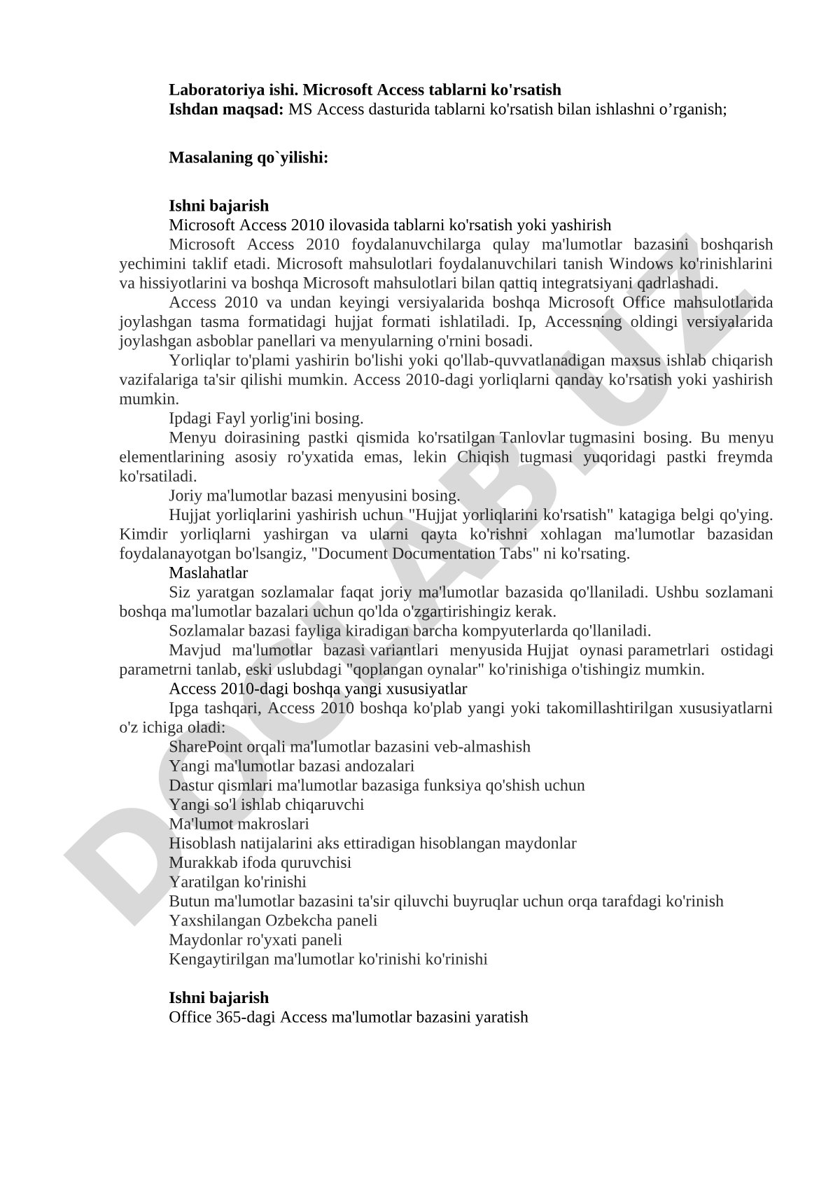 Microsoft Access tablarni ko'rsatish