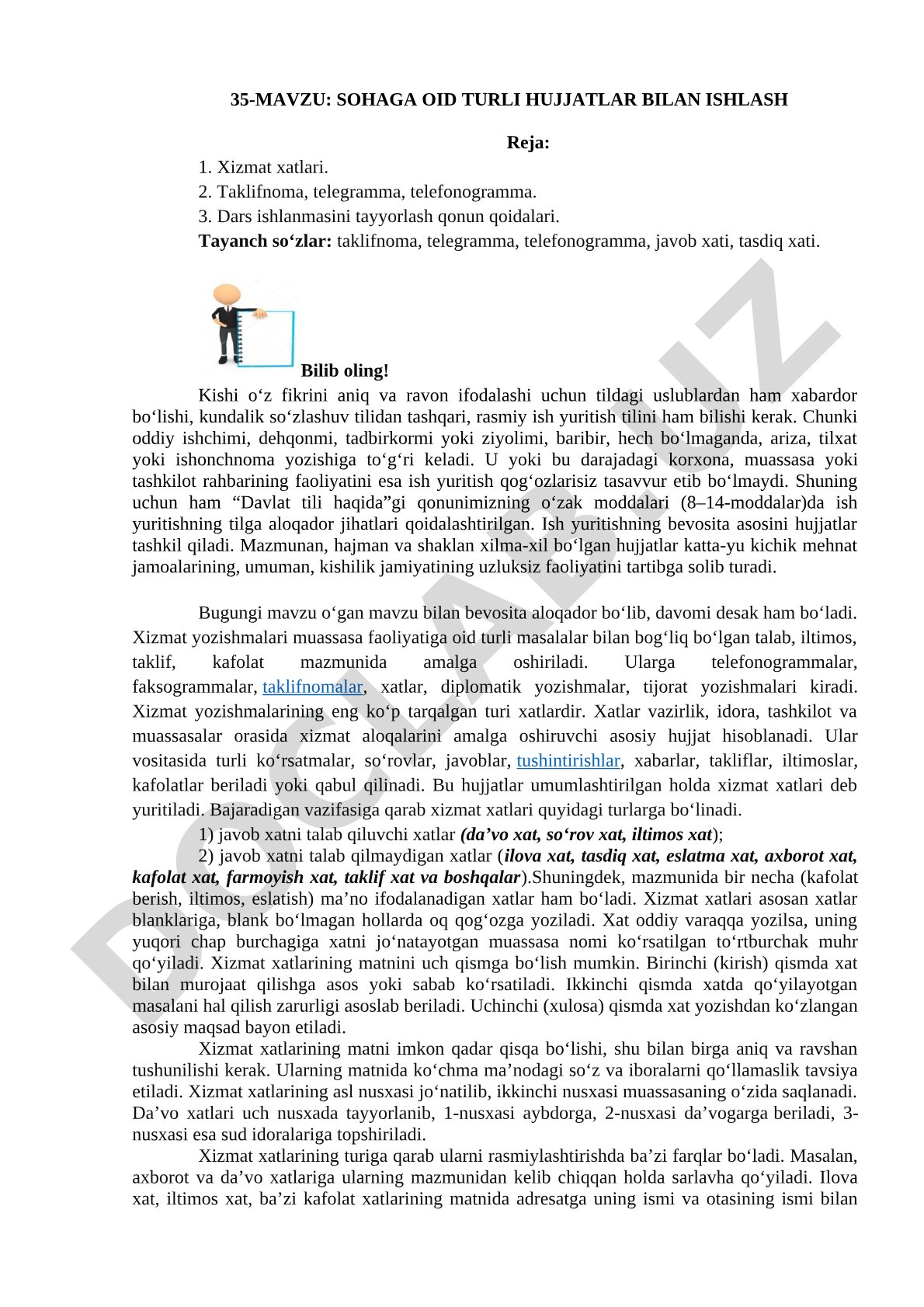 SOHAGA OID TURLI HUJJATLAR BILAN ISHLASH