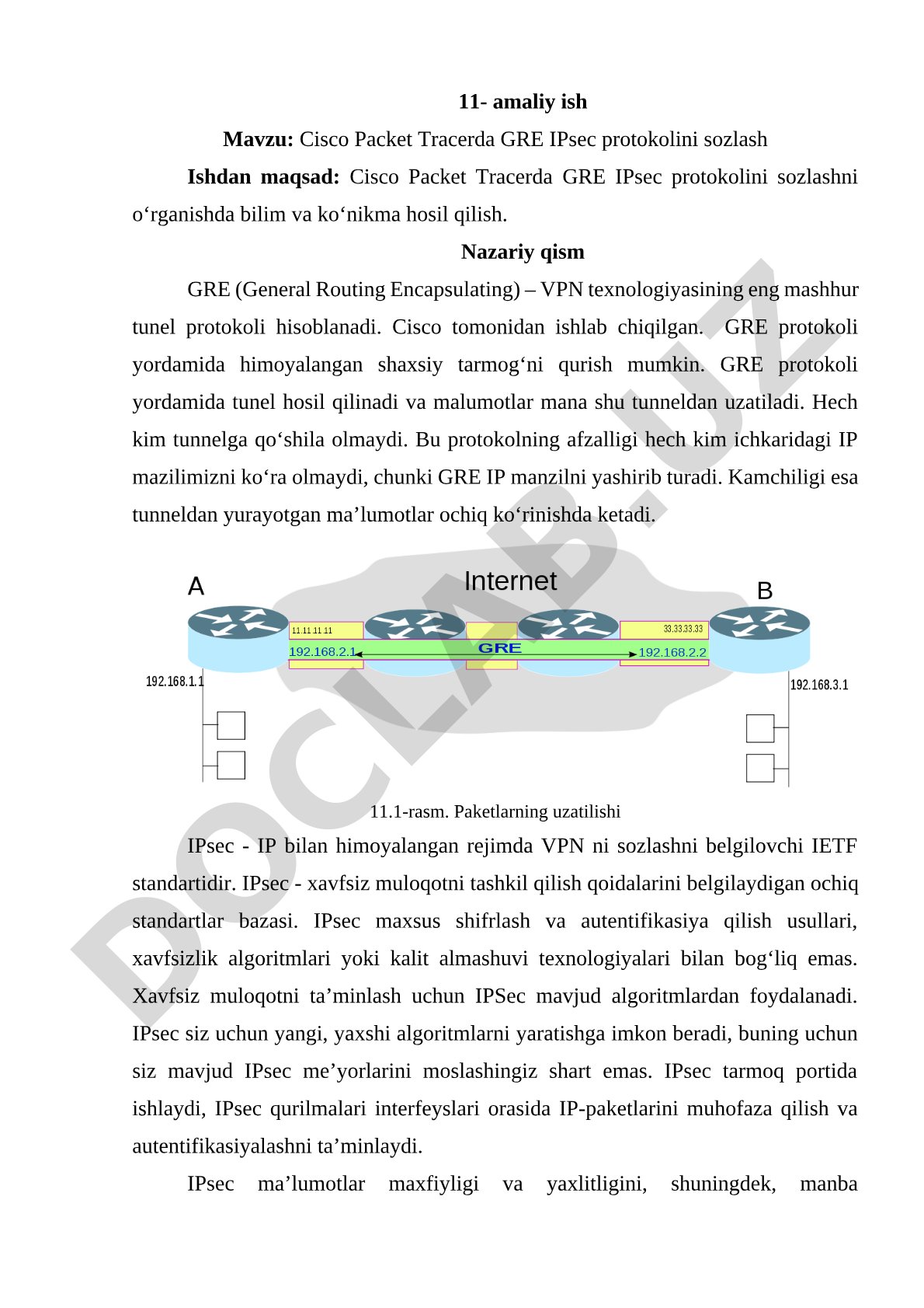 Cisco Packet Tracerda GRE IPsec protokolini sozlash