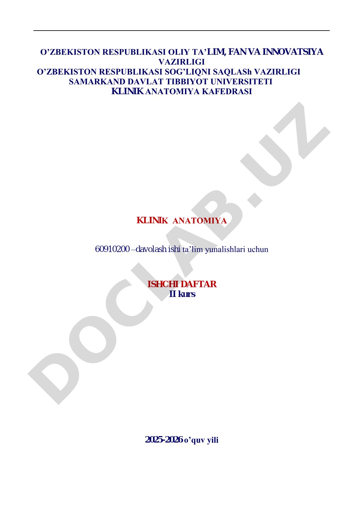 Klinik anatomiya fanidan 2-kurs ishchi daftari