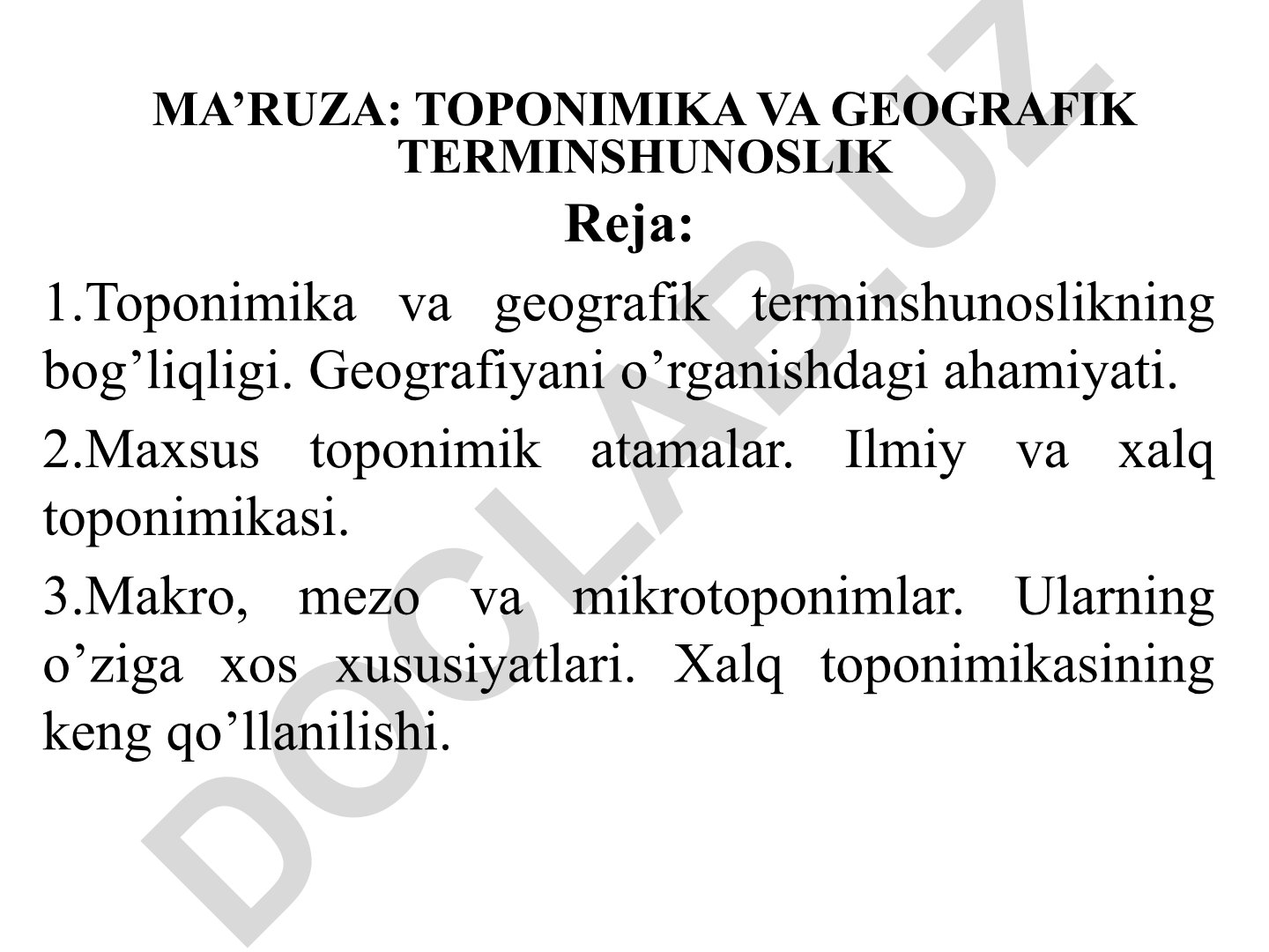Toponimika va geografik terminshunoslik
