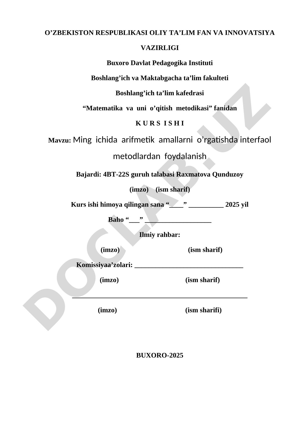 Ming ichida arifmetik amallarni o'rgatishda interfaol metodlardan foydalanish
